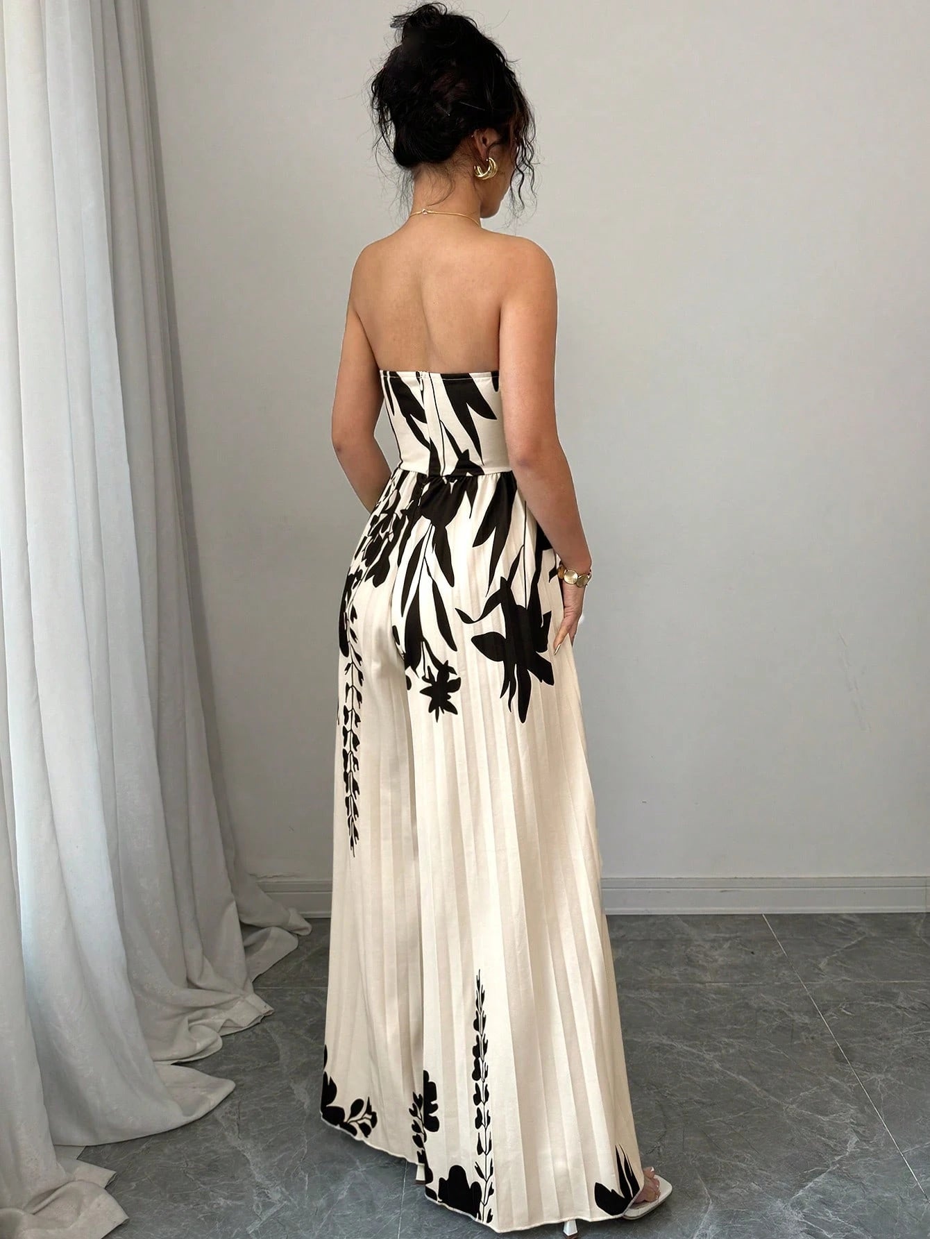 Elenzga Elegant Romantic Printed Bandeau Jumpsuit