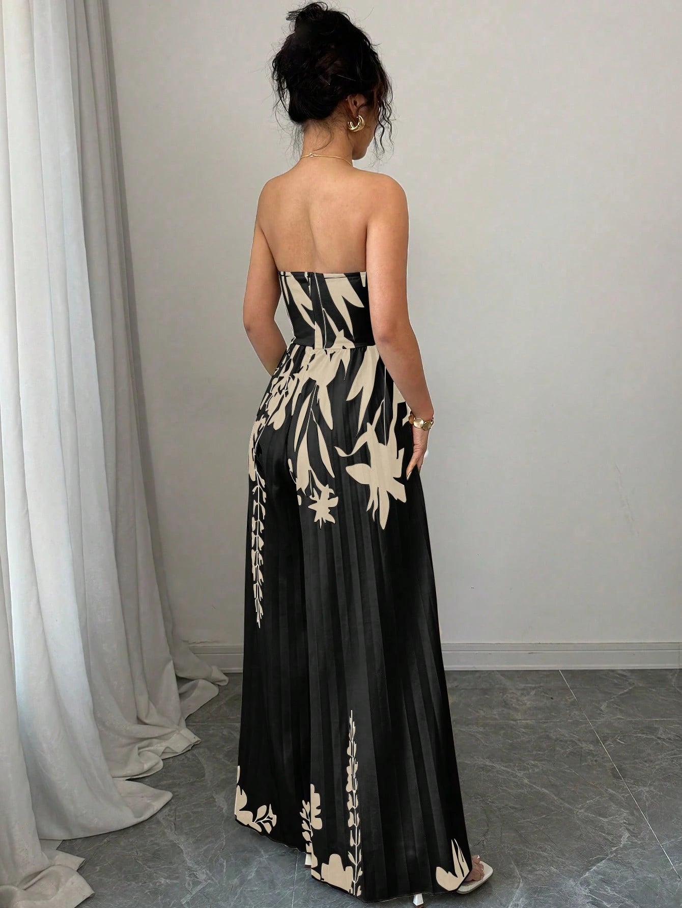 Elenzga Elegant Romantic Printed Bandeau Jumpsuit