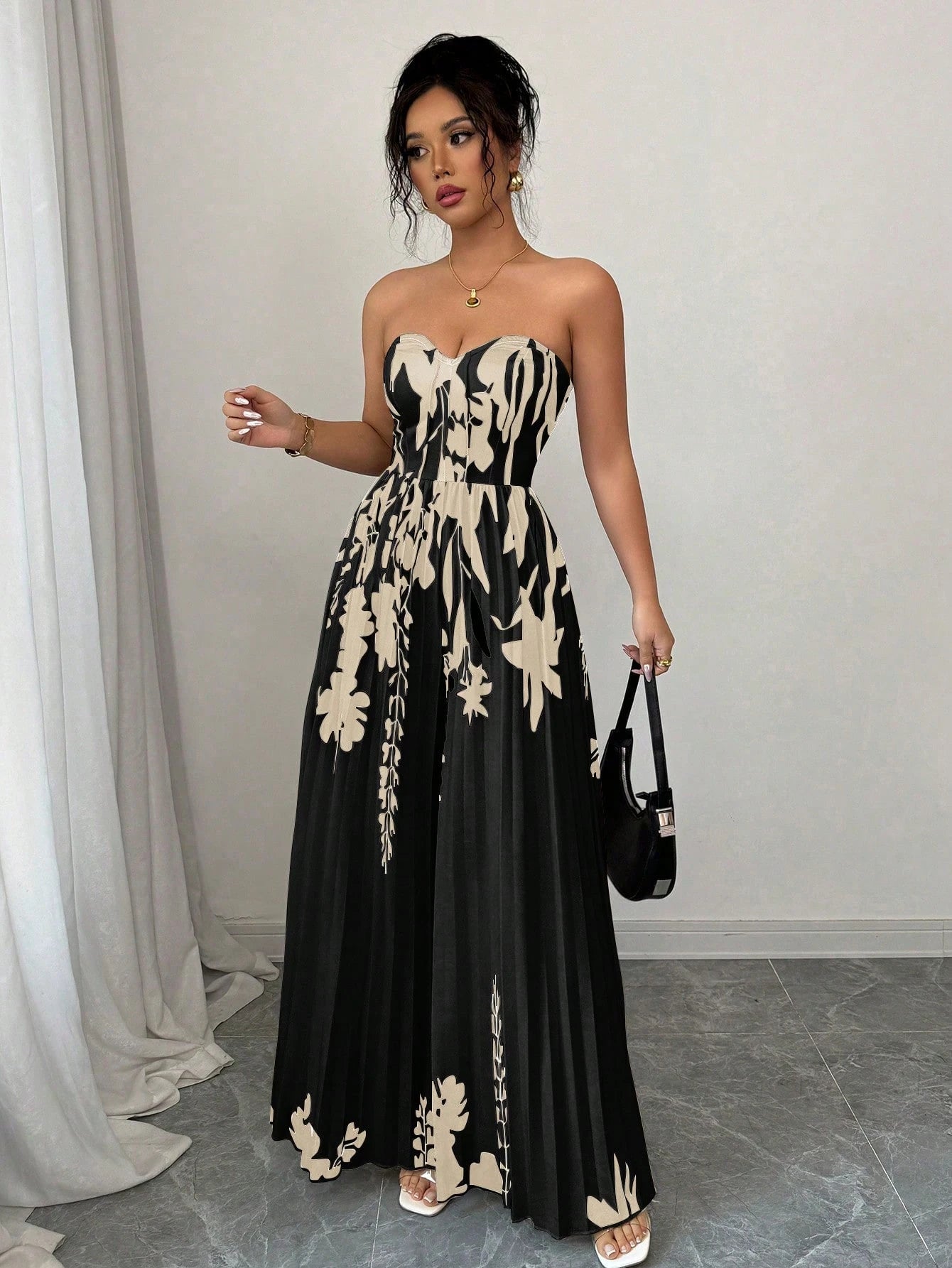 Elenzga Elegant Romantic Printed Bandeau Jumpsuit