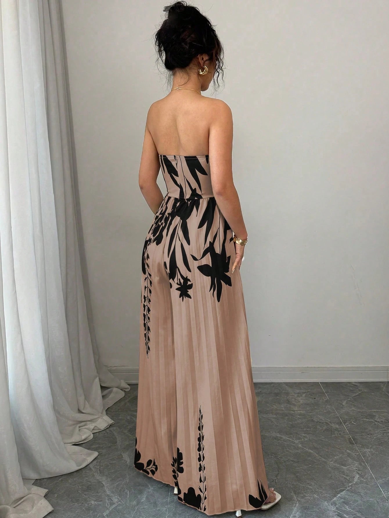 Elenzga Elegant Romantic Printed Bandeau Jumpsuit