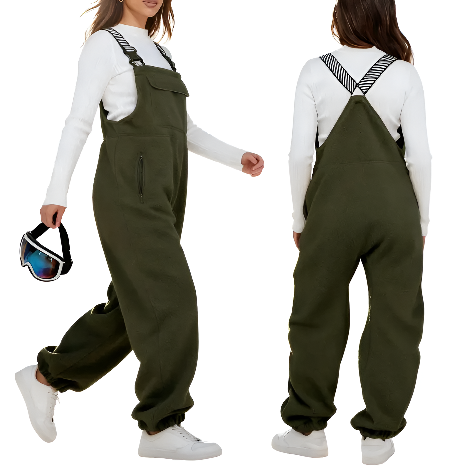 Fleece Loose Bib Jumpsuit With Side Pockets