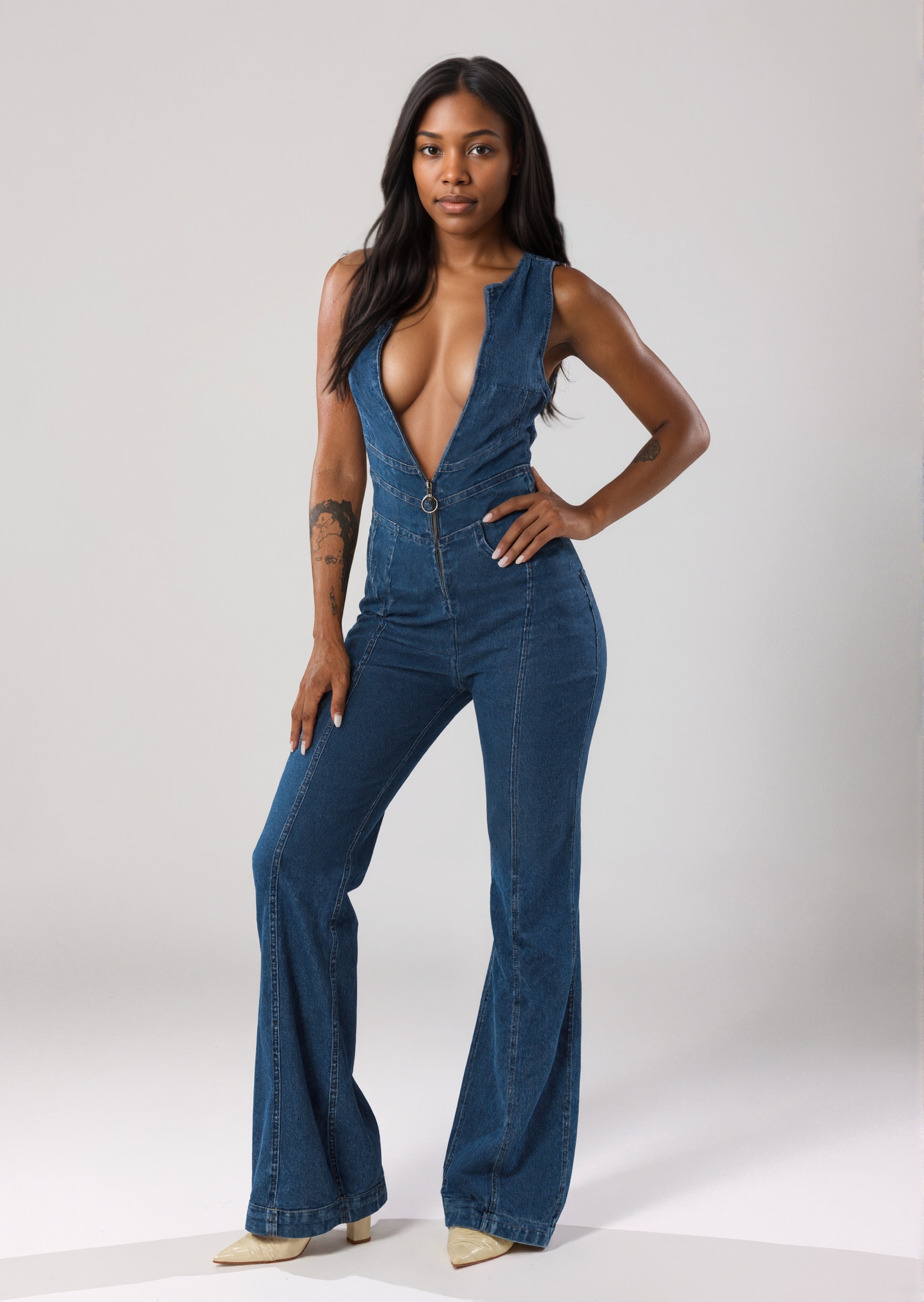 Front Button Flared Denim Suit