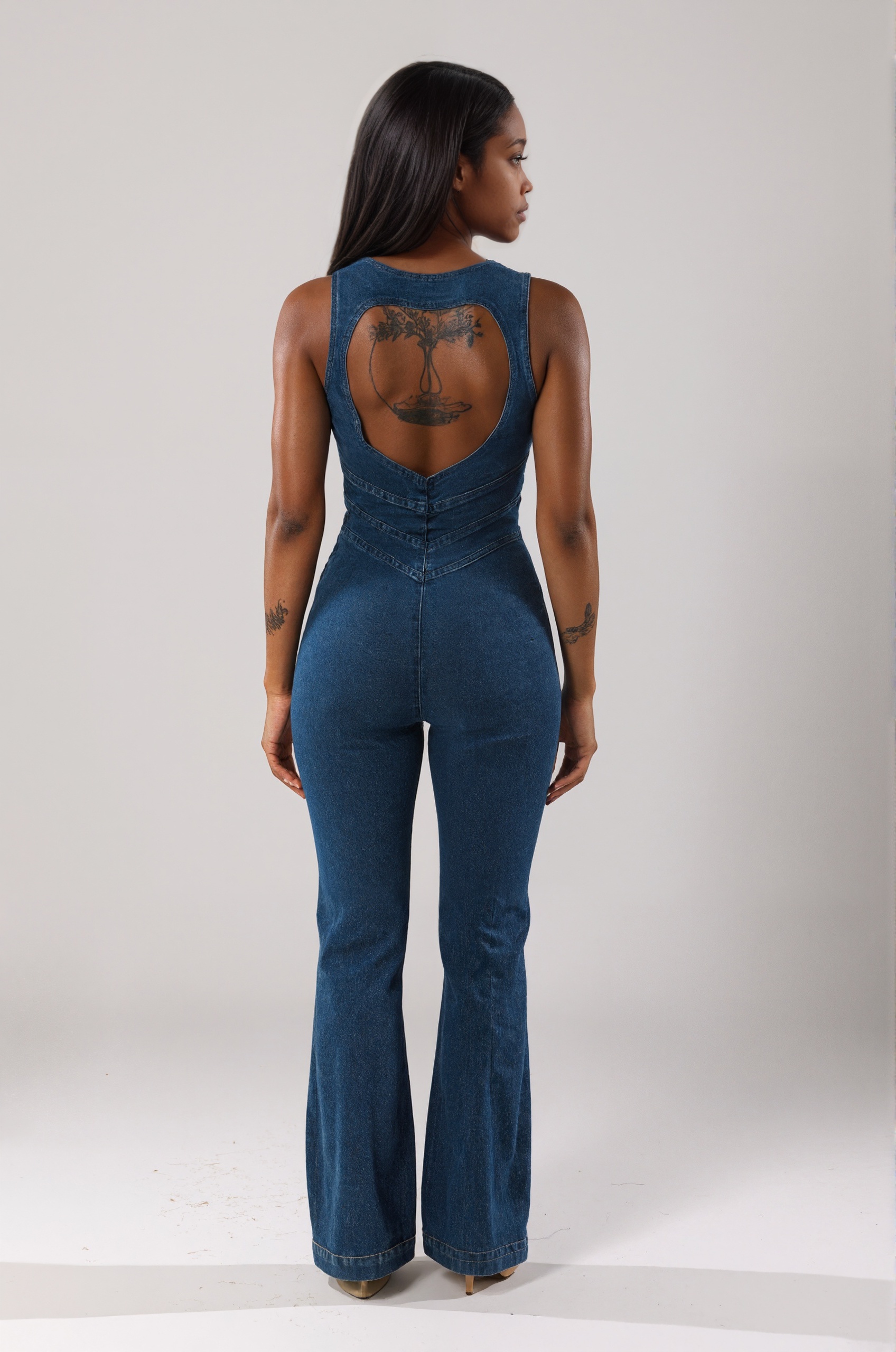 Front Button Flared Denim Suit