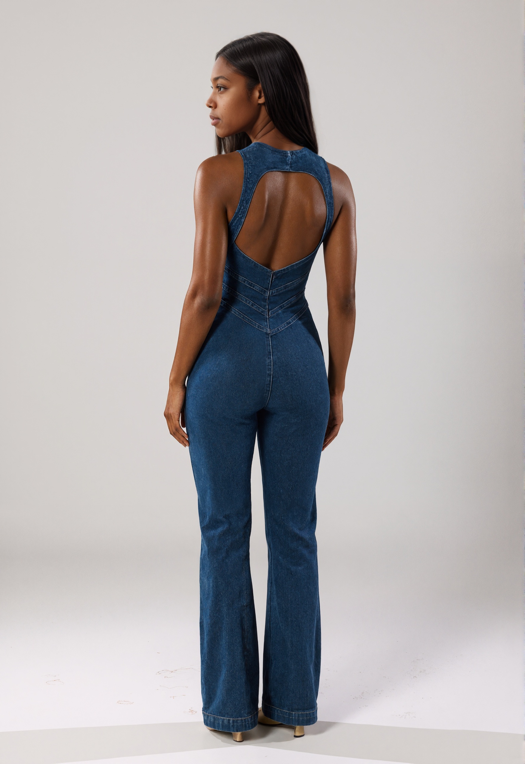 Front Button Flared Denim Suit