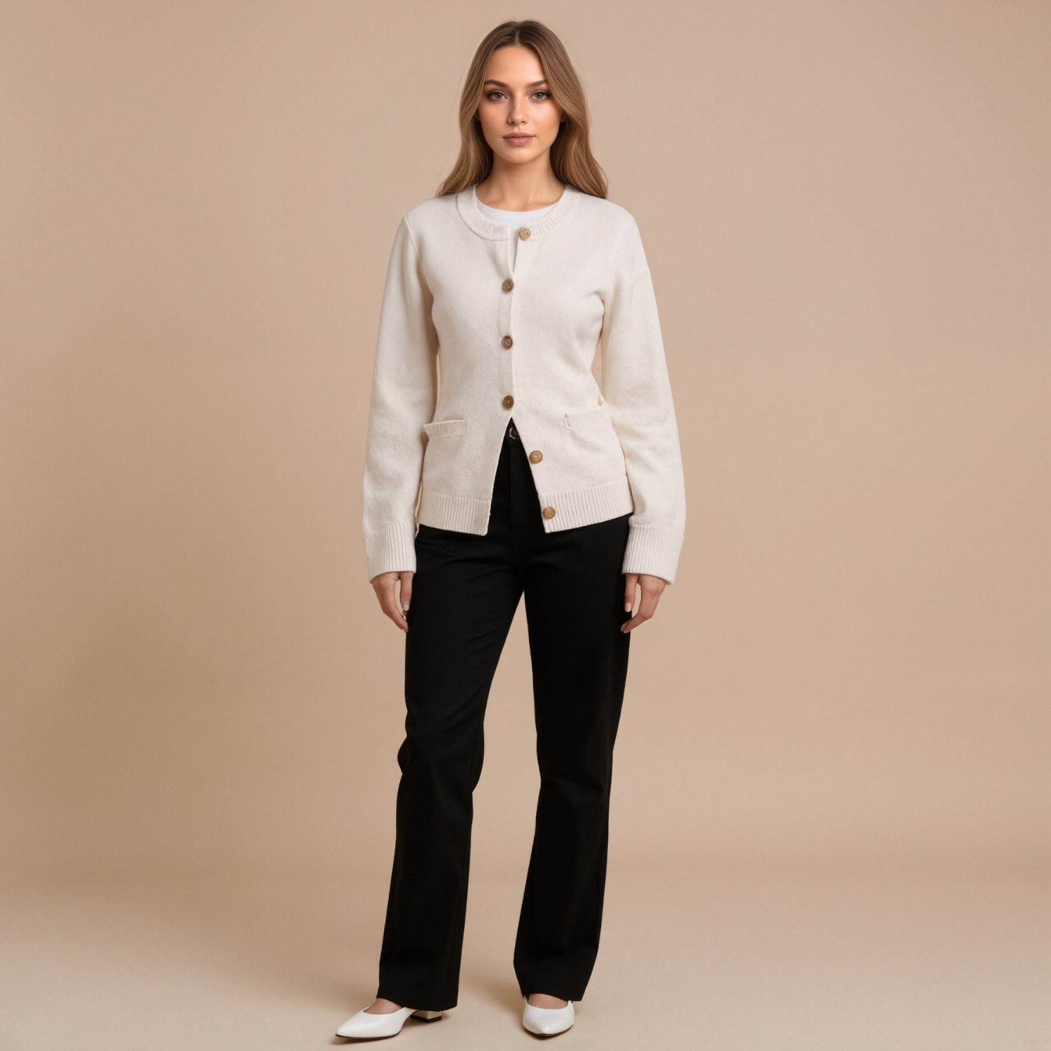 Full Length Buttoned Knit Cashmere Cardigan