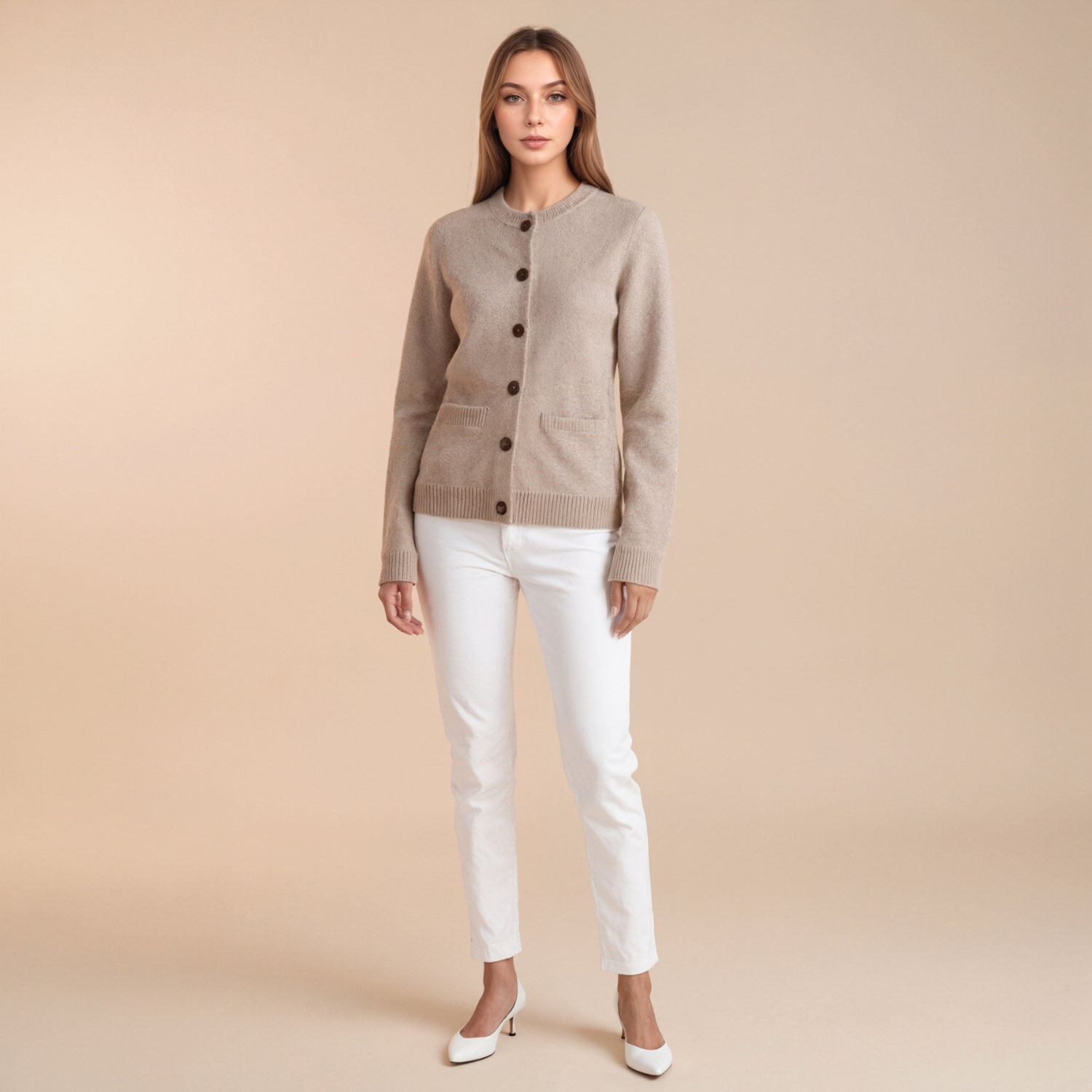 Full Length Buttoned Knit Cashmere Cardigan