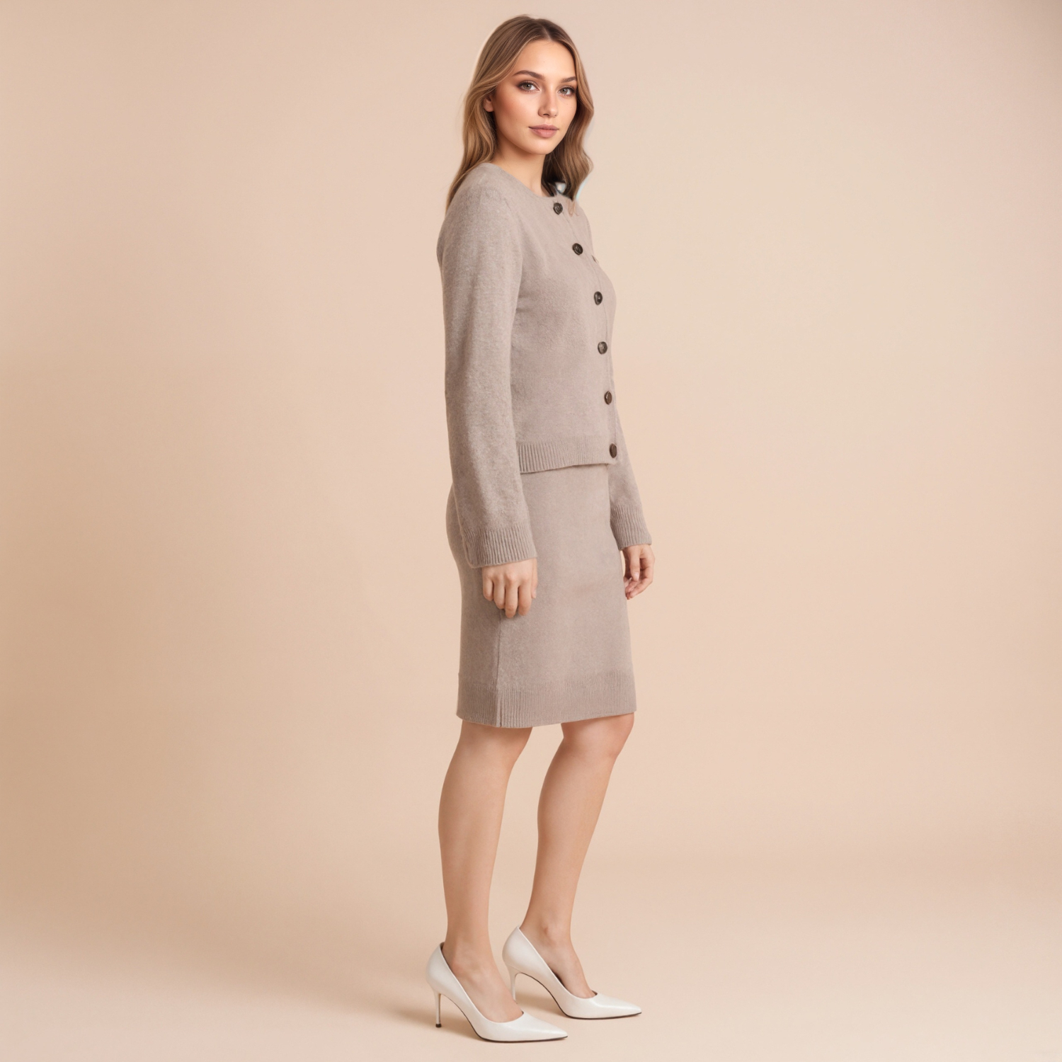 Full Length Buttoned Knit Cashmere Cardigan