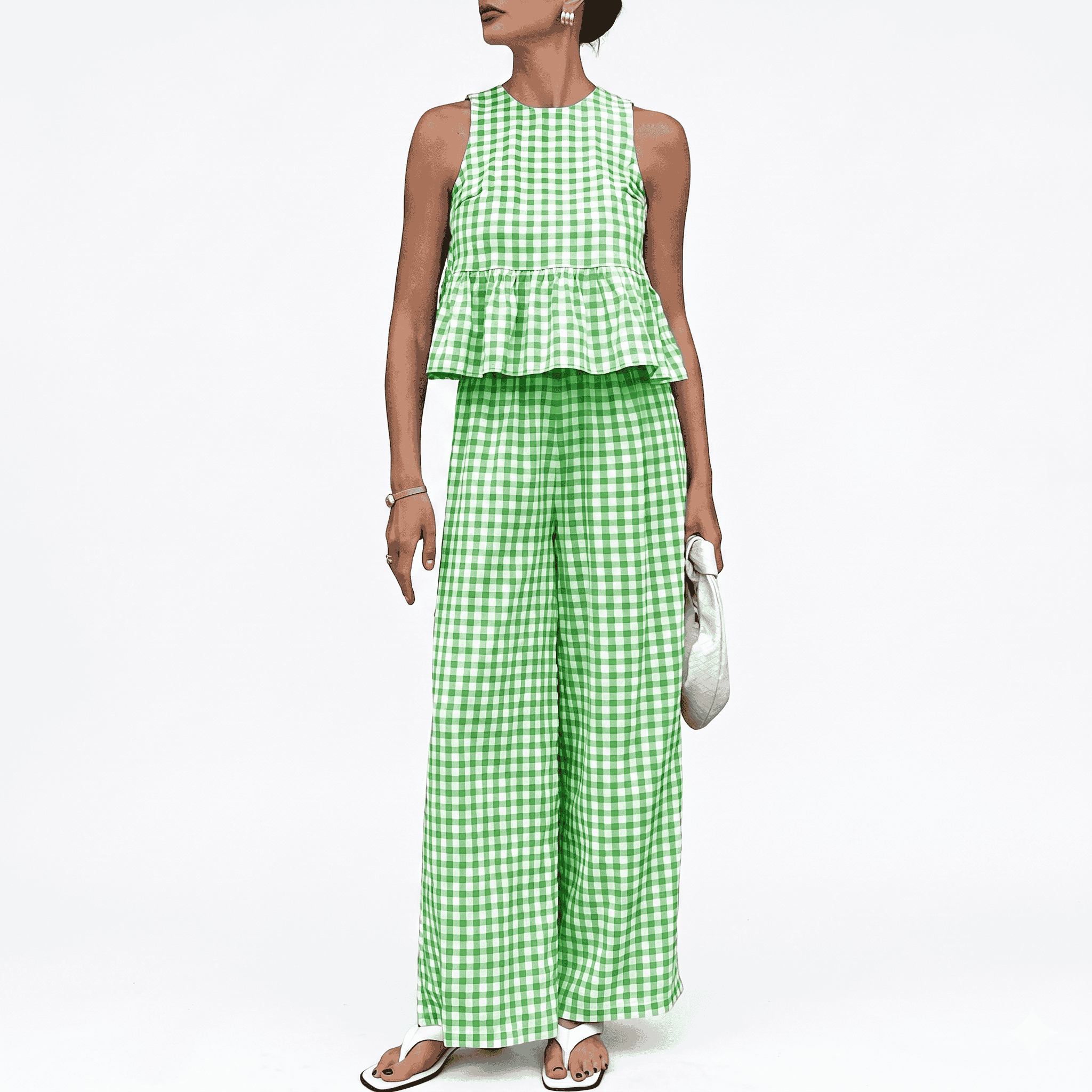 Gingham Plaid Peplum Tank Top Matching Set