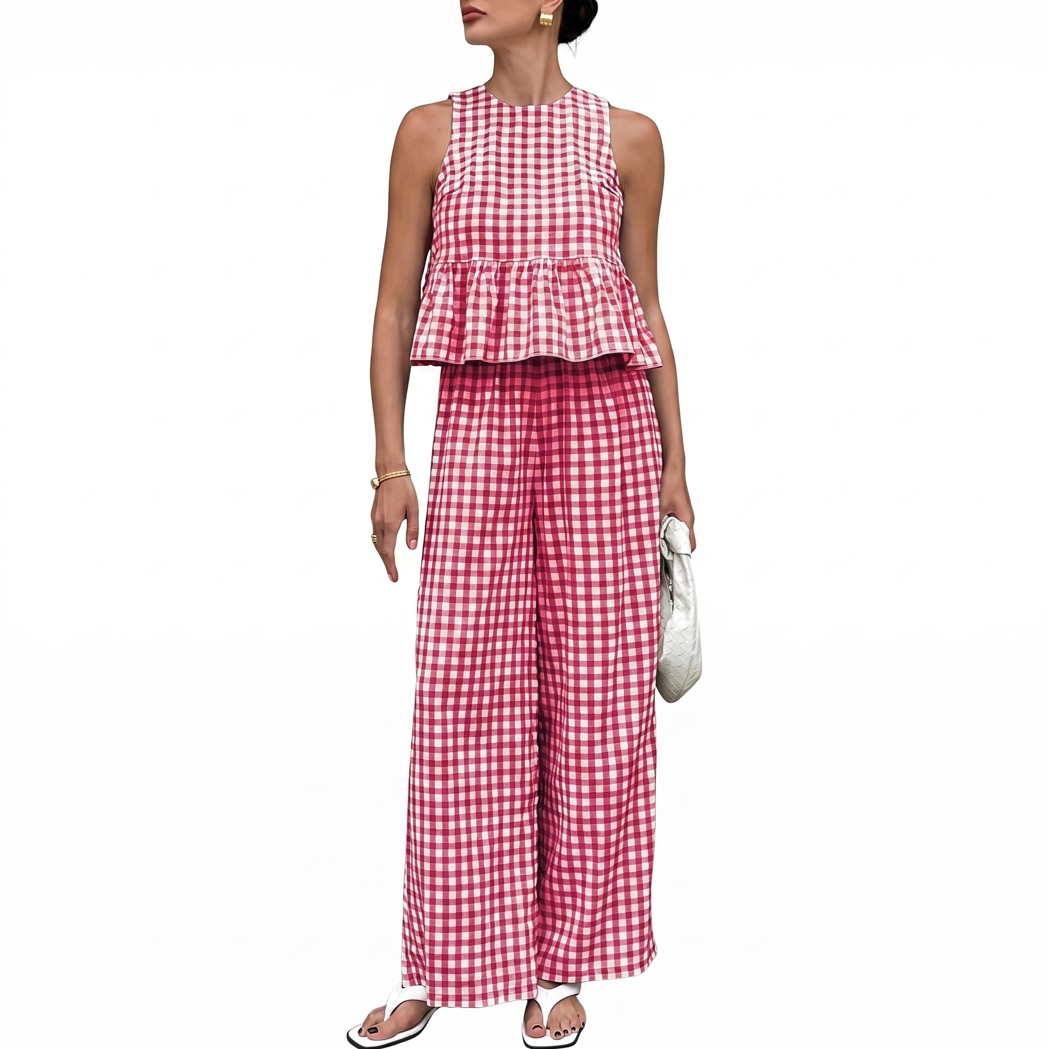 Gingham Plaid Peplum Tank Top Matching Set