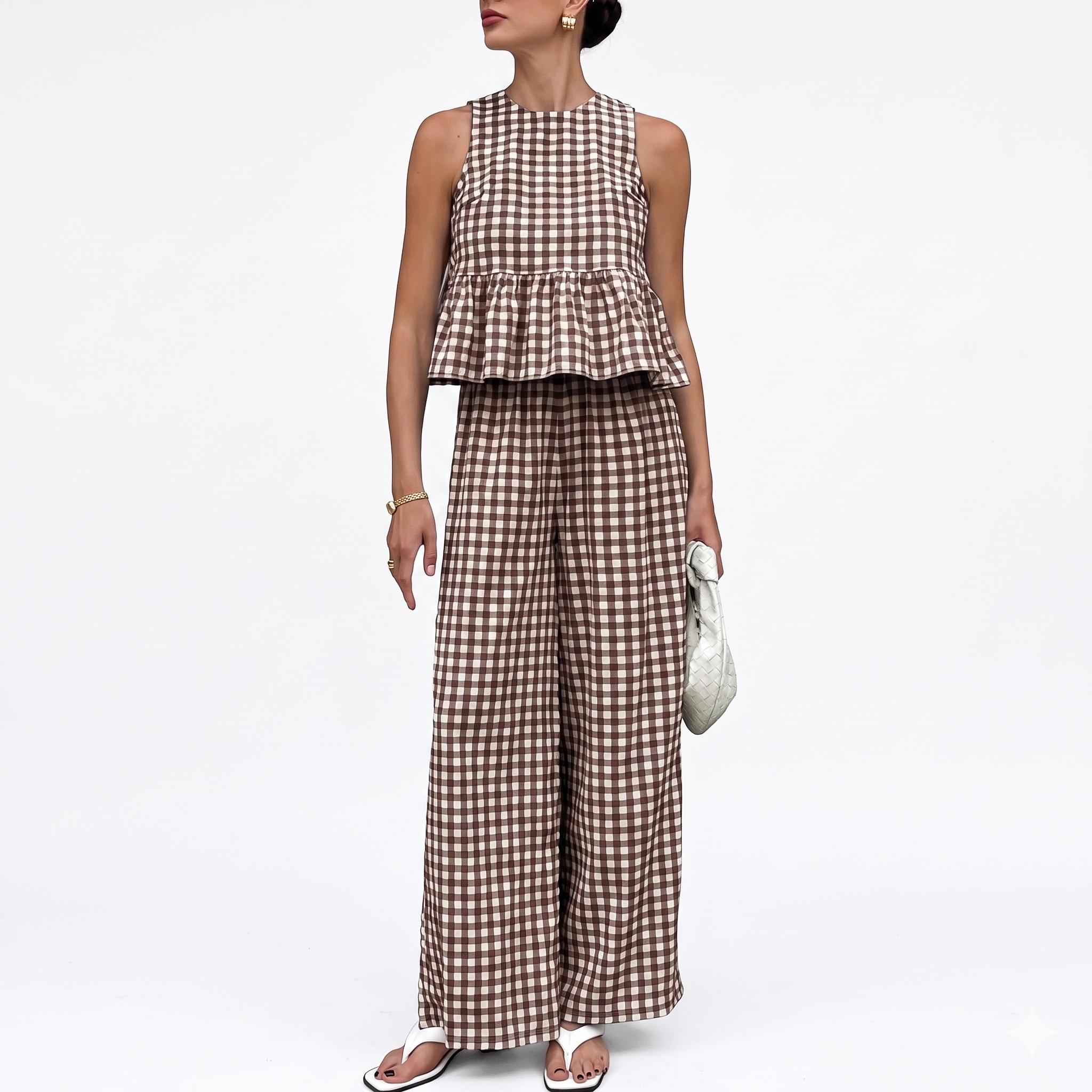 Gingham Plaid Peplum Tank Top Matching Set