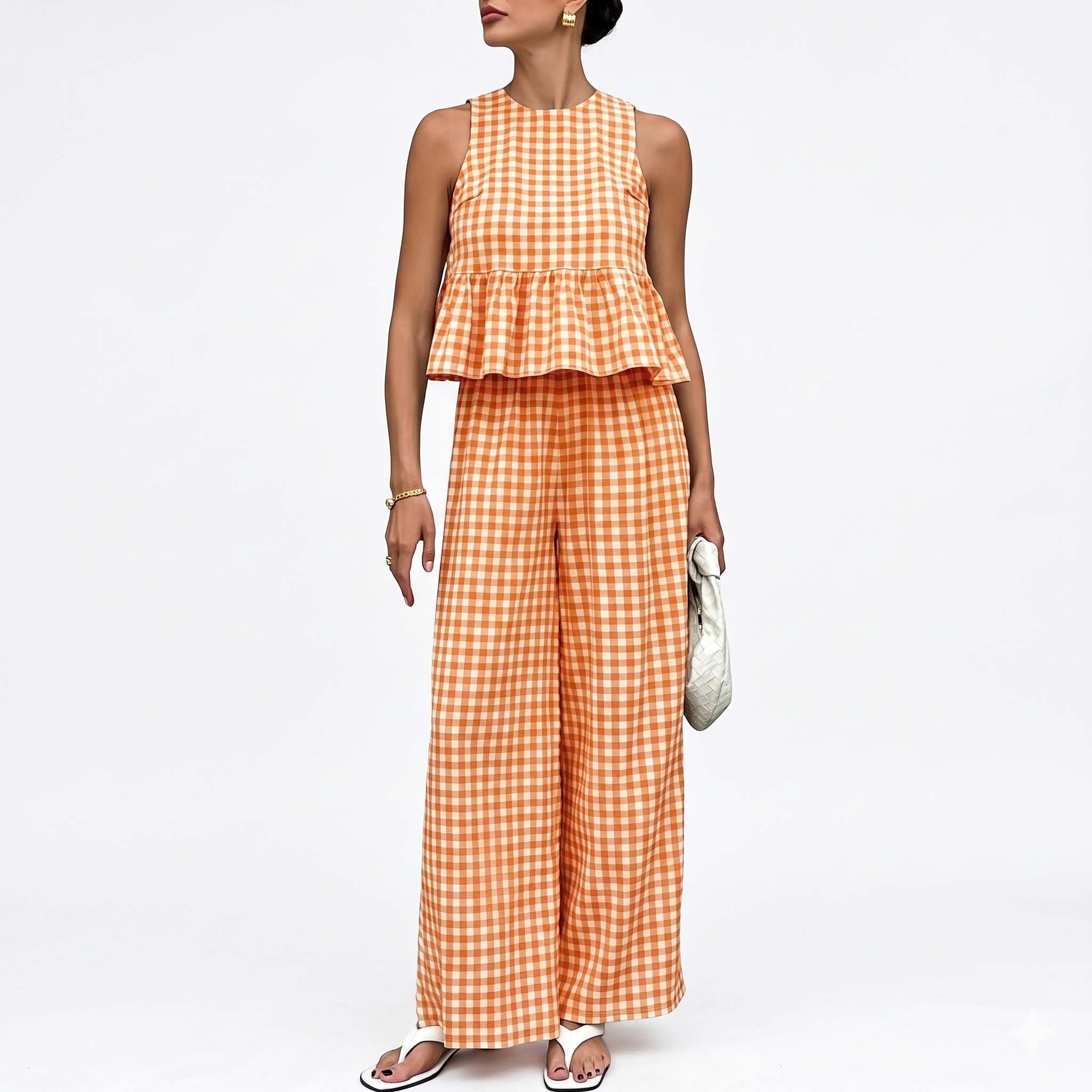 Gingham Plaid Peplum Tank Top Matching Set