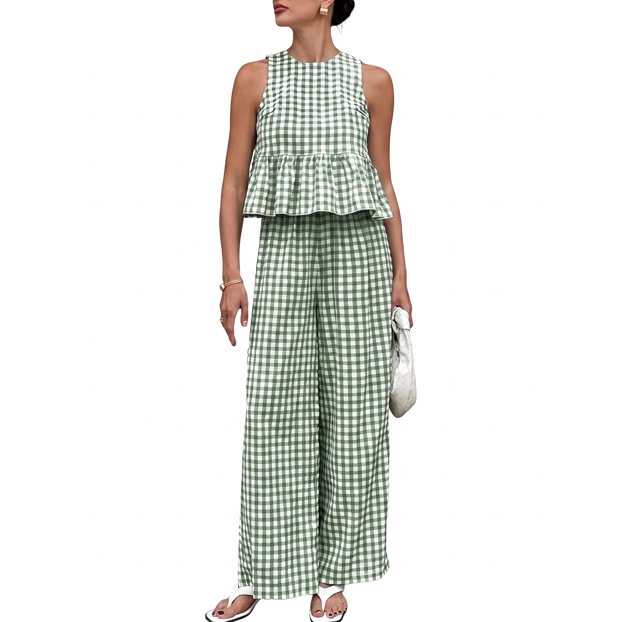 Gingham Plaid Peplum Tank Top Matching Set