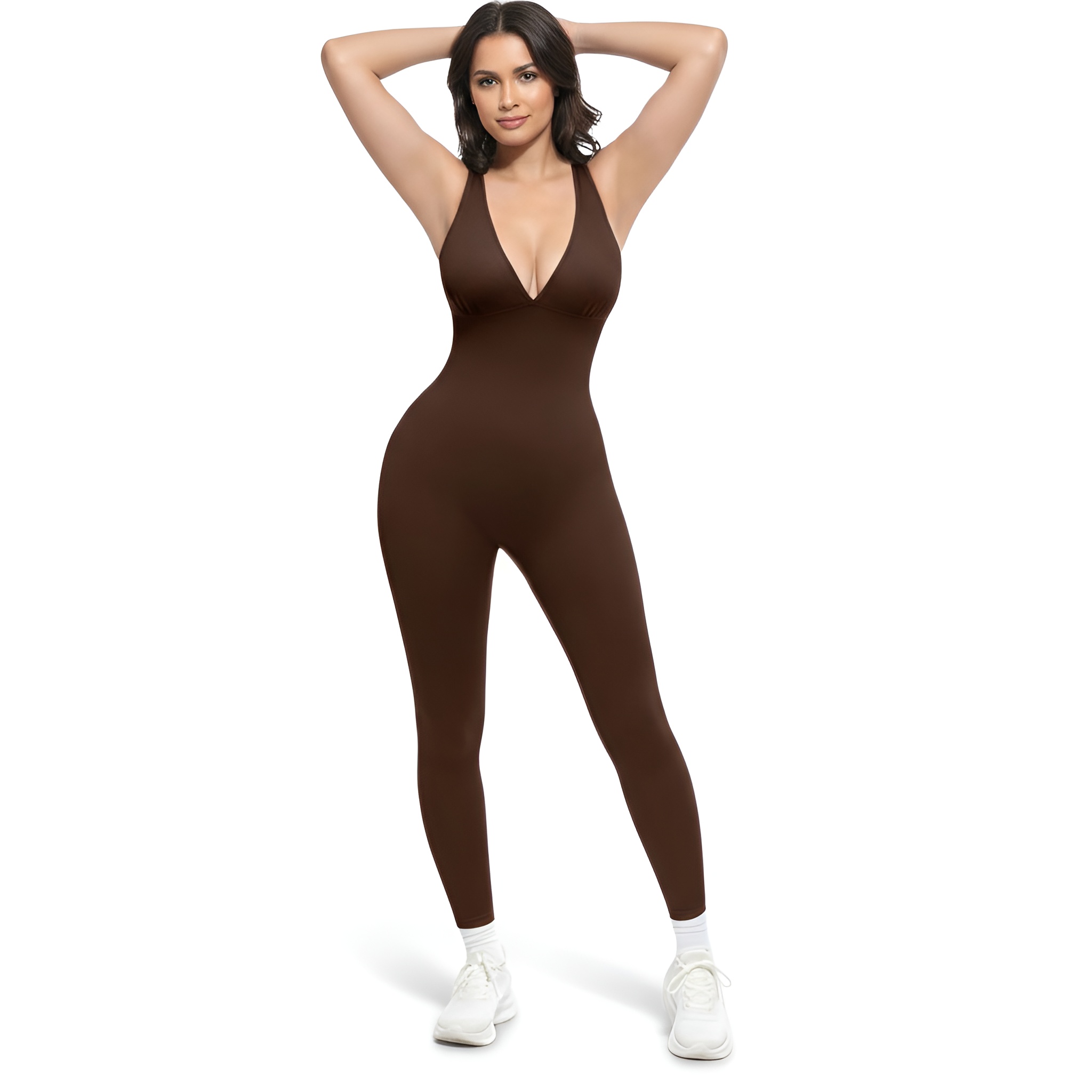 Deep V Sculpting Jumpsuit for Women with Seamless Fit