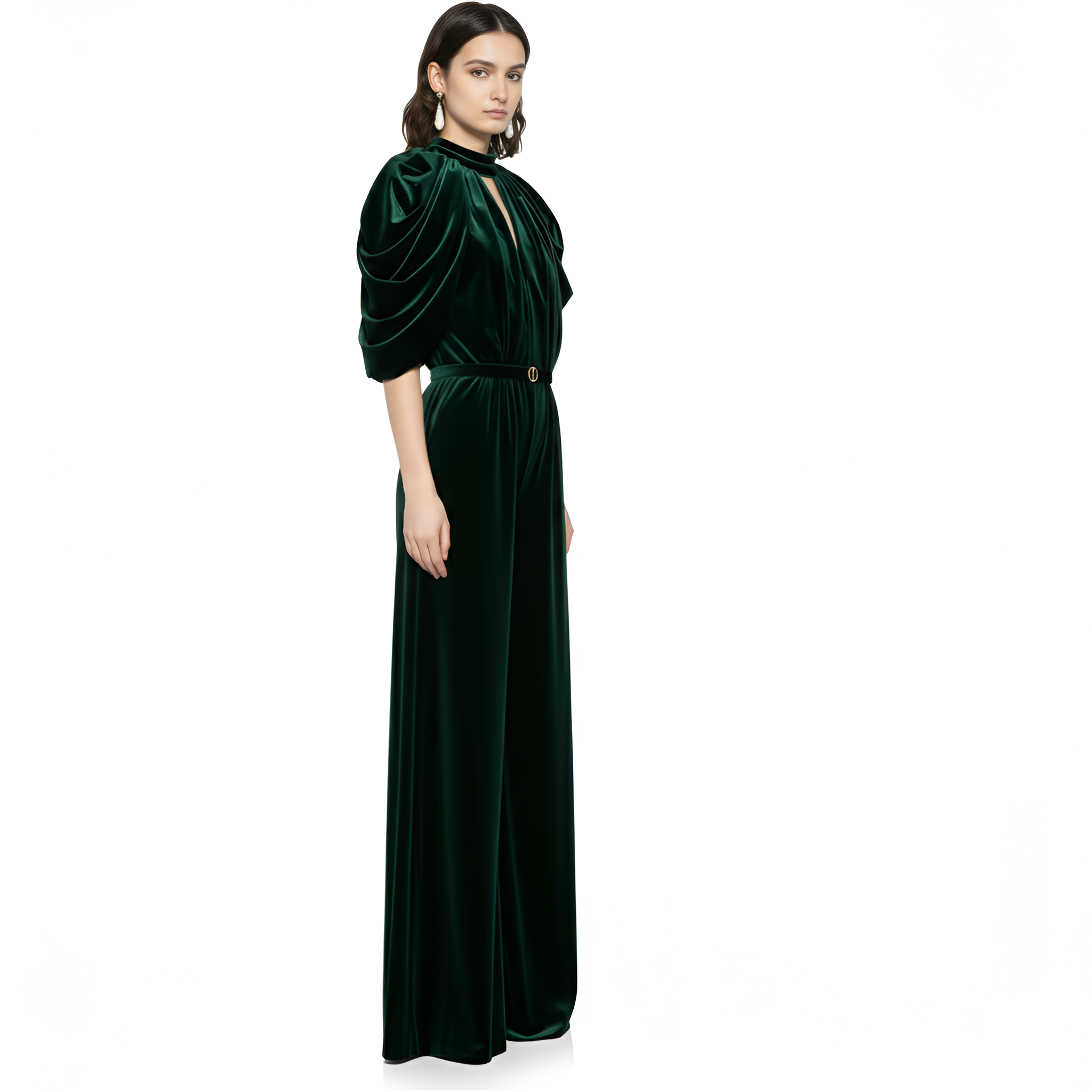 High Collar Draped Velvet Jumpsuit For Women with Sculpted Silhouette