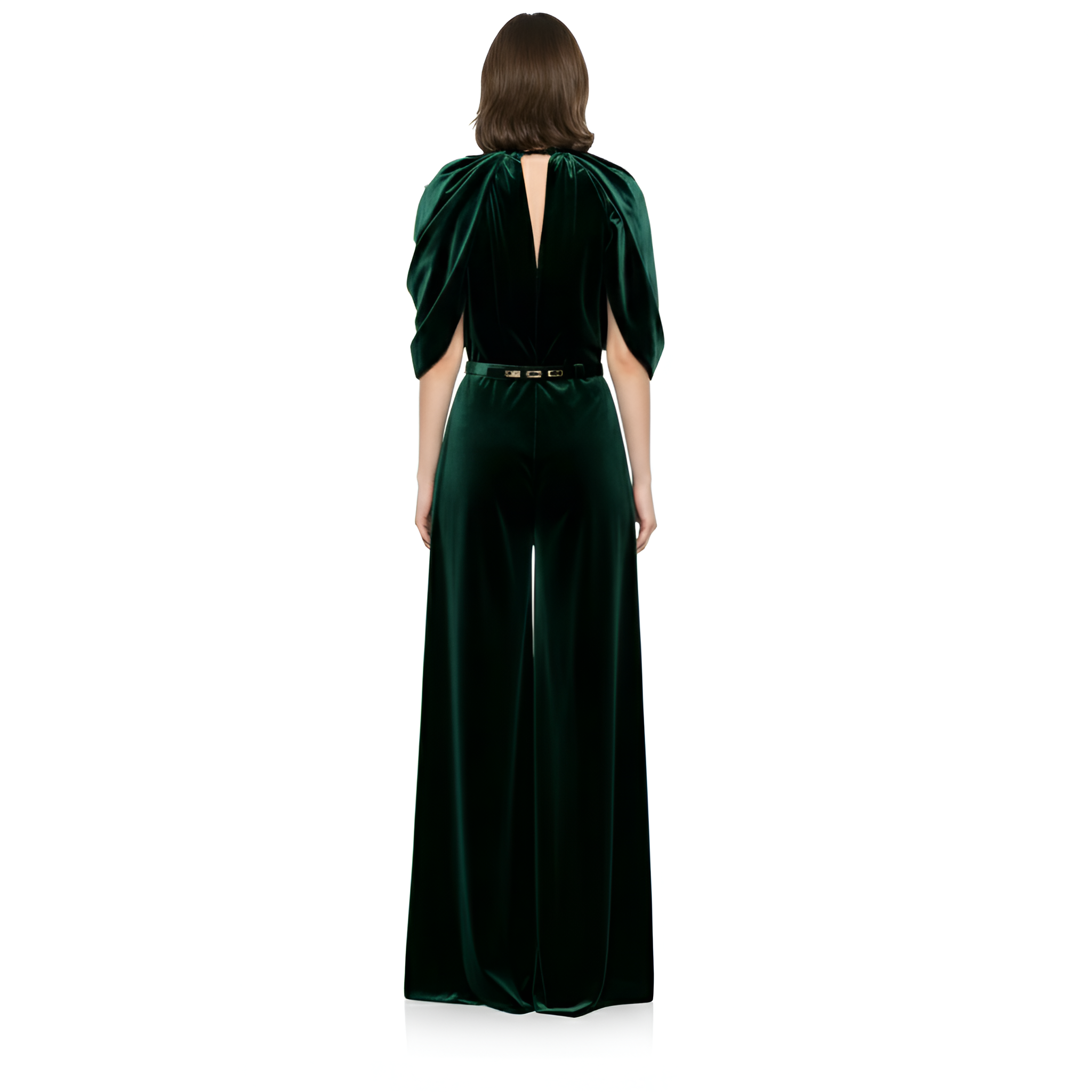 High Collar Draped Velvet Jumpsuit For Women with Sculpted Silhouette