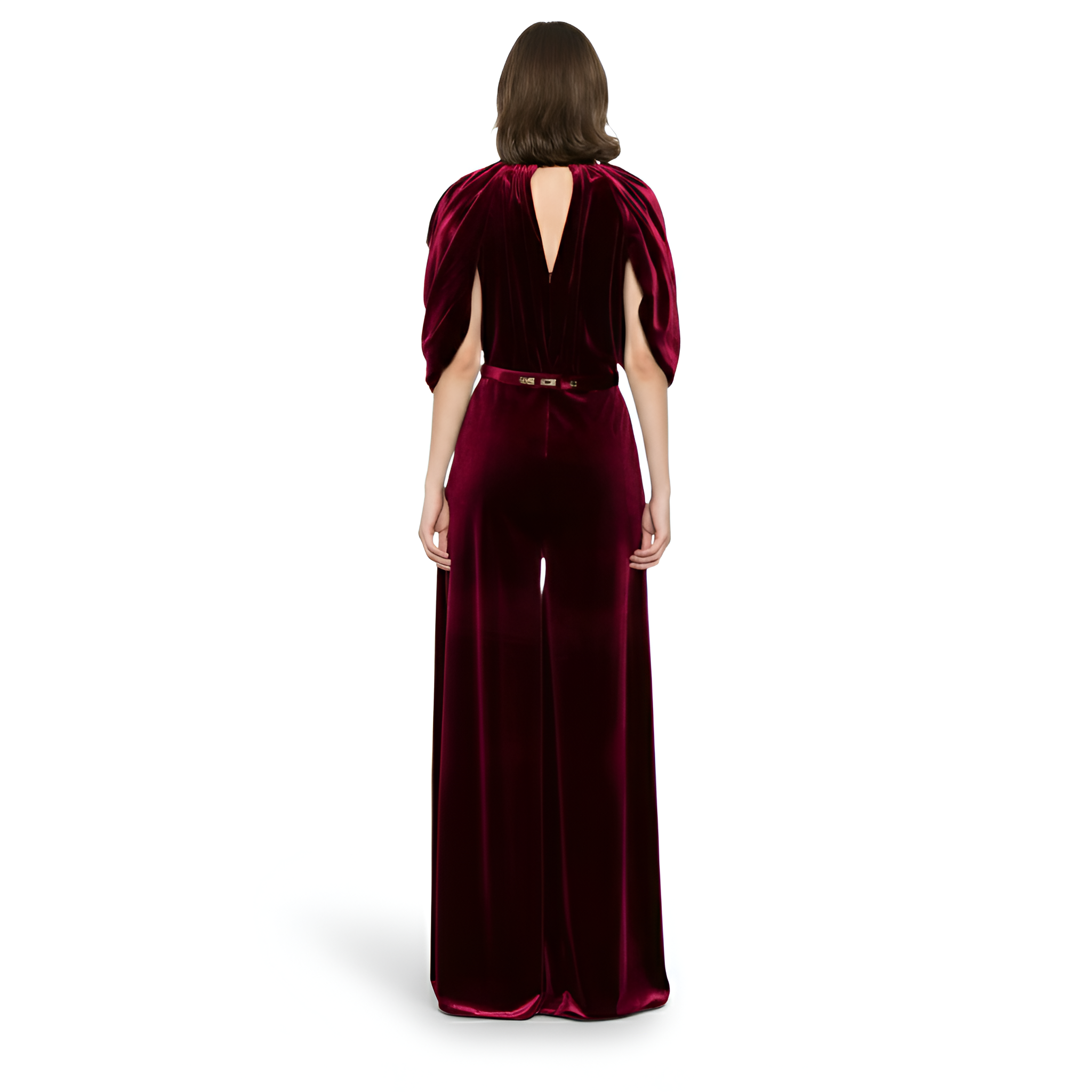 High Collar Draped Velvet Jumpsuit For Women with Sculpted Silhouette