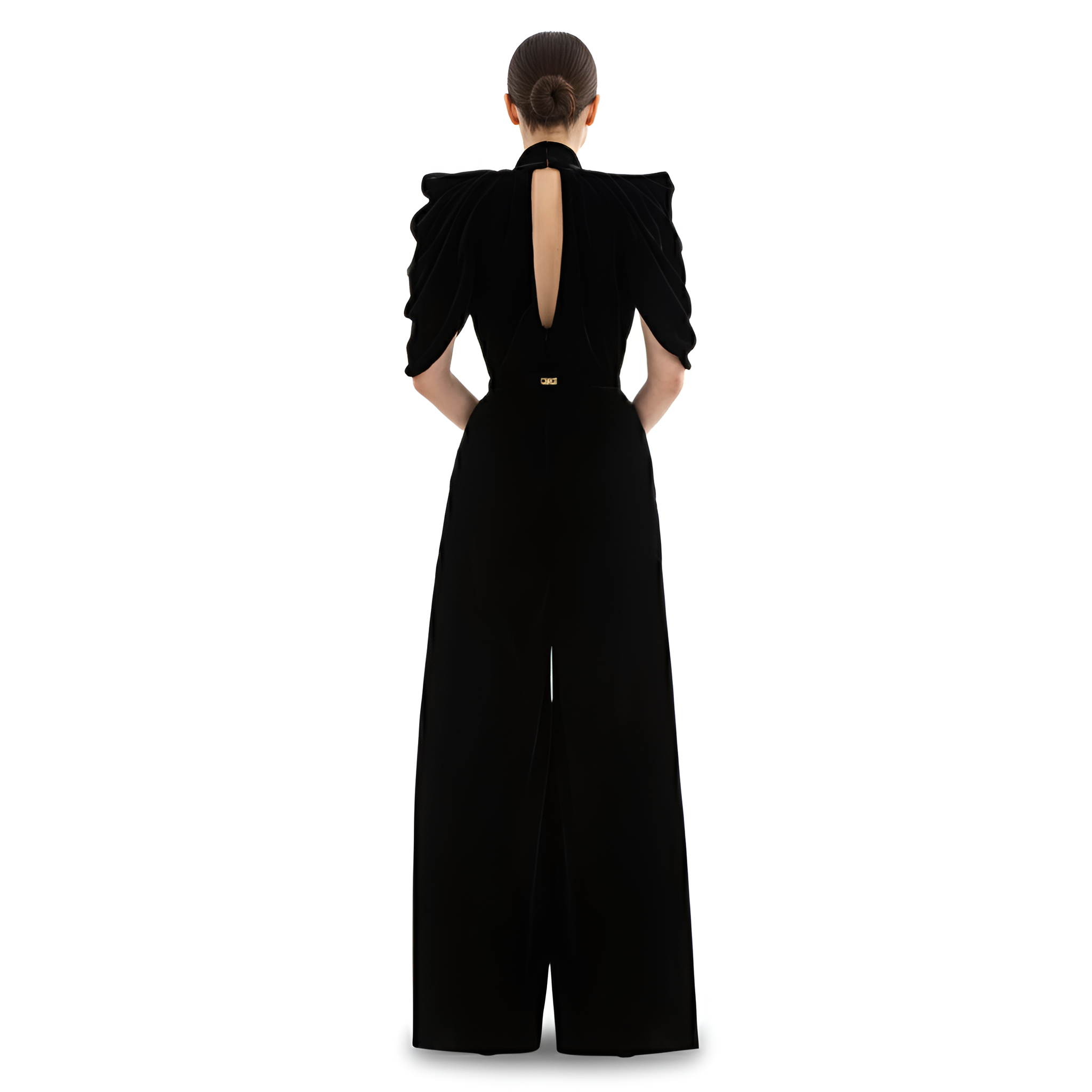 High Collar Draped Velvet Jumpsuit For Women with Sculpted Silhouette