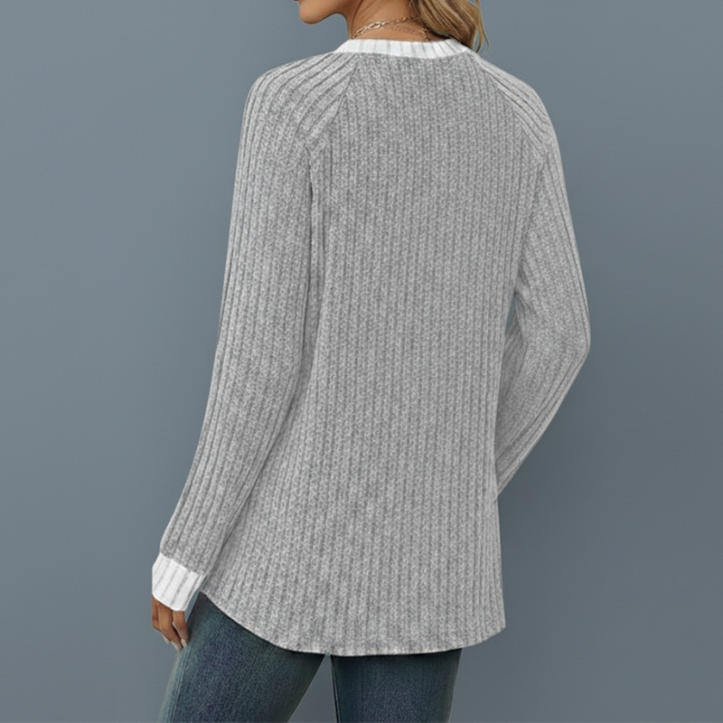 Long Sleeve Lightweight Sweater With Color Block Design For Women