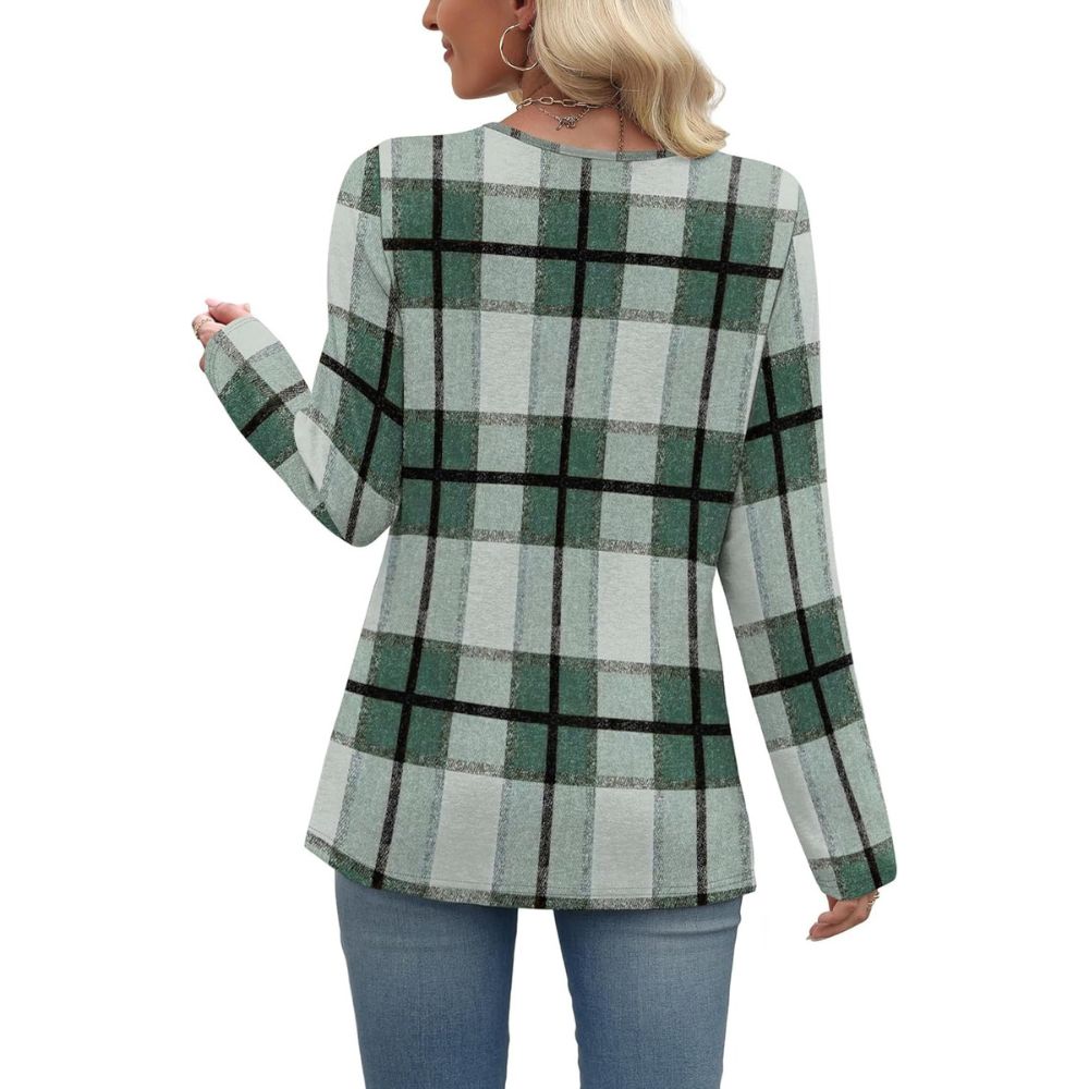 Long Sleeve Shirts for Women Fall Outfits V Neck T Shirts Button Down Tunic Tops