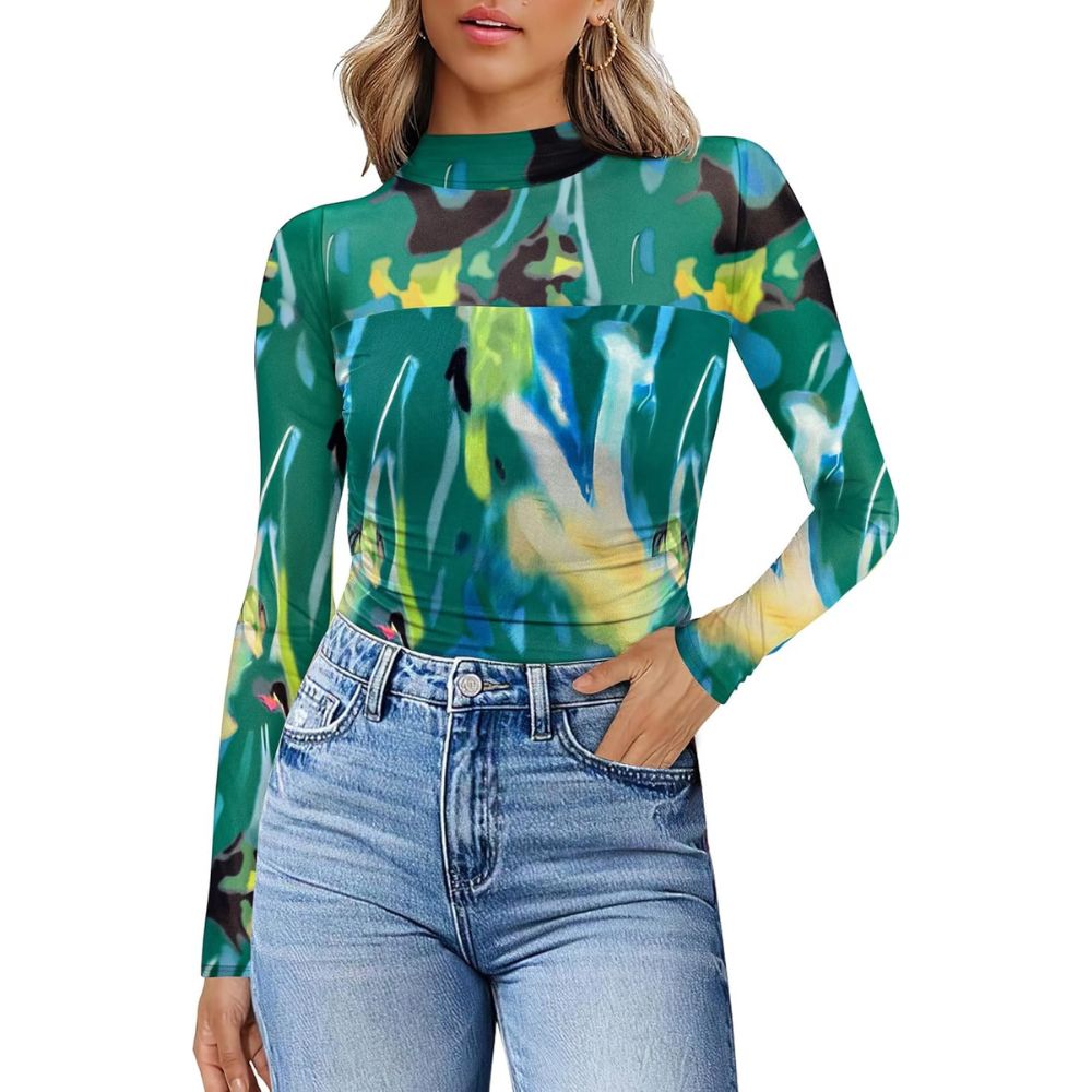 Mesh Long Sleeve Shirts Fashion Clothing Turtle Necks