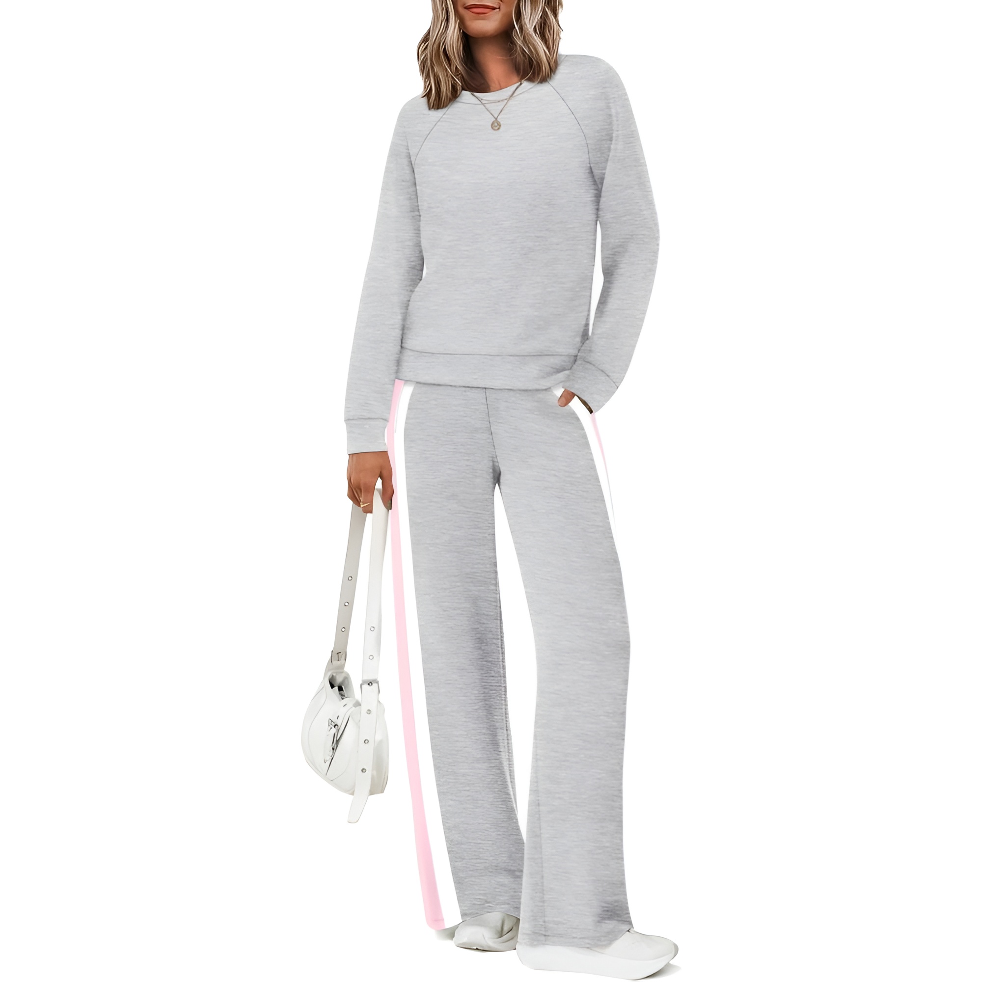 Two Piece Lounge Sweatsuit Set With Long Sleeve Top And Matching Pants For Women