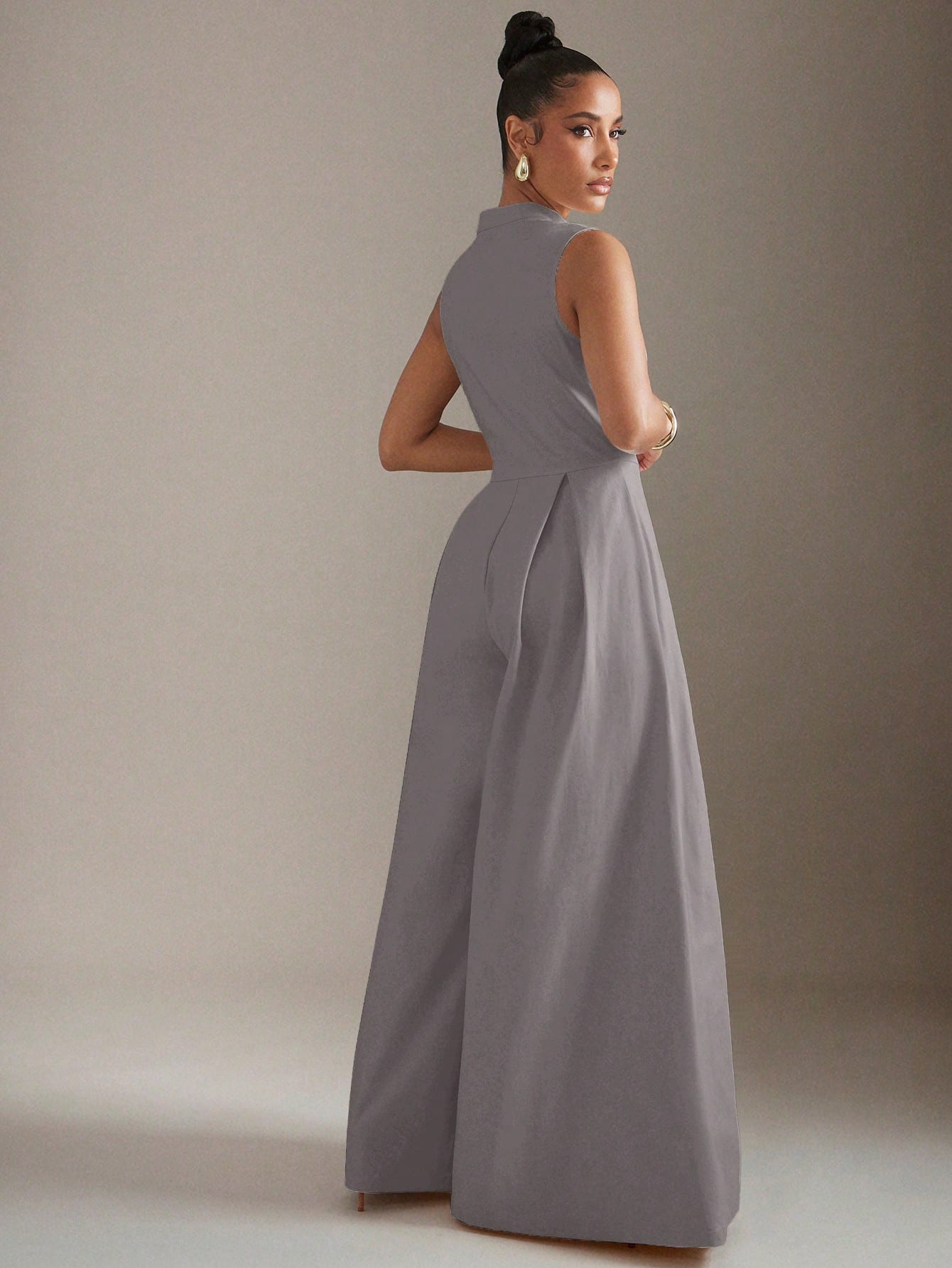 Hauture Extreme Wide Leg Zip Front Sleeveless Jumpsuit