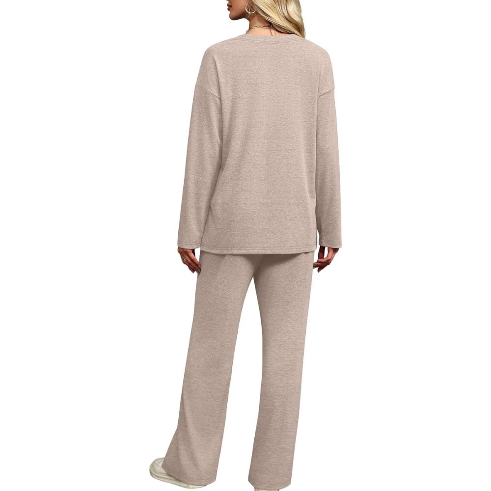 Lounge Sets for Women 2 Piece V Neck Button Matching Sweatsuit Loungewear