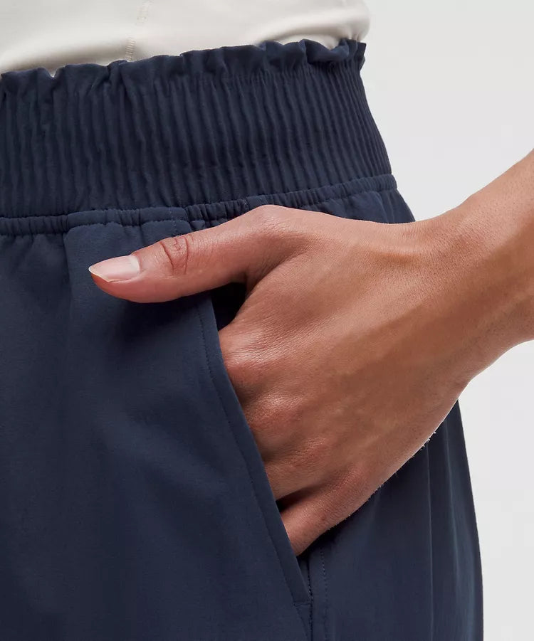 Stretch Woven Ruffle Waist Wide Leg Pant