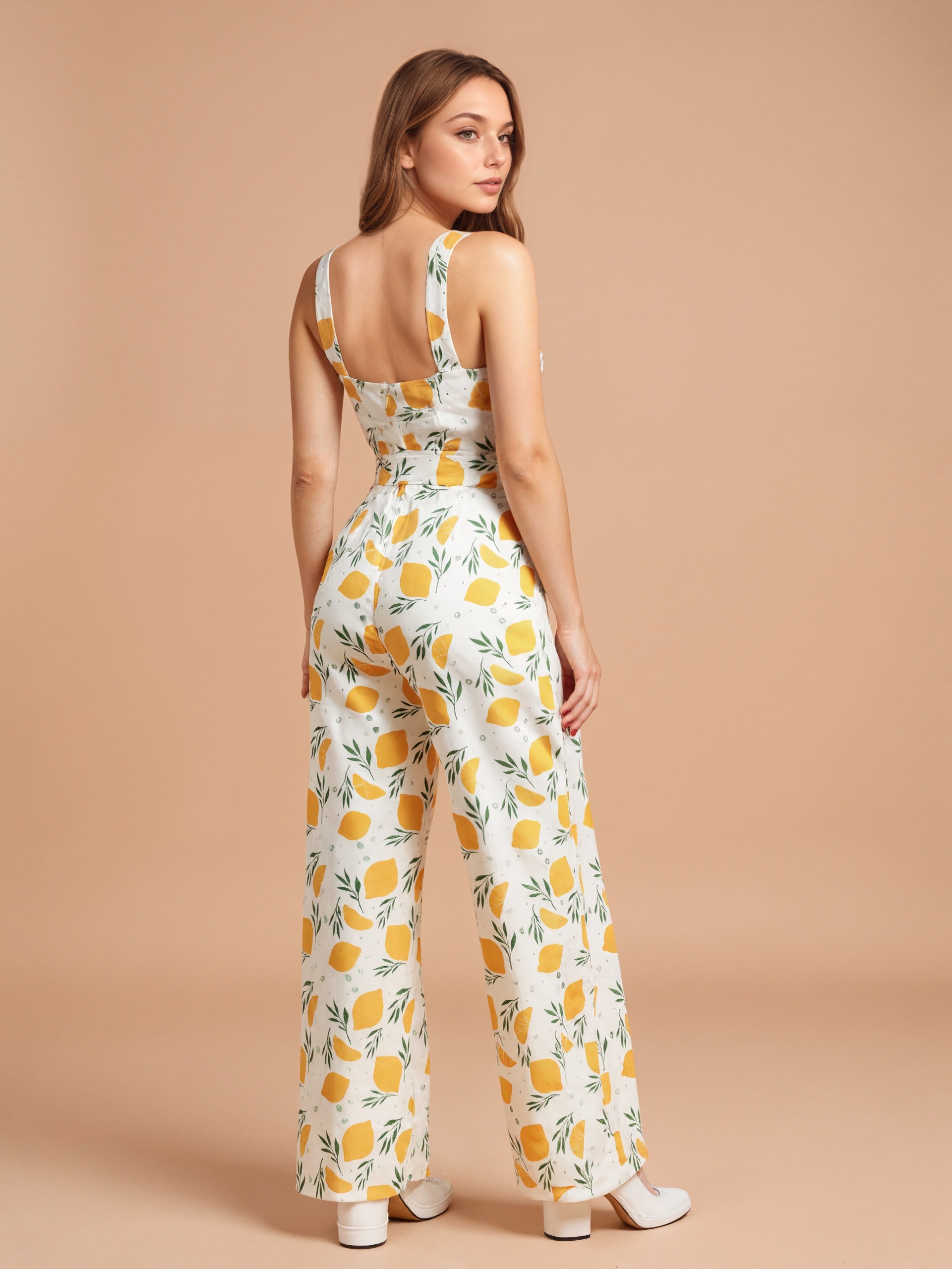 Lemon Patterned Jumpsuit With Waist Tie