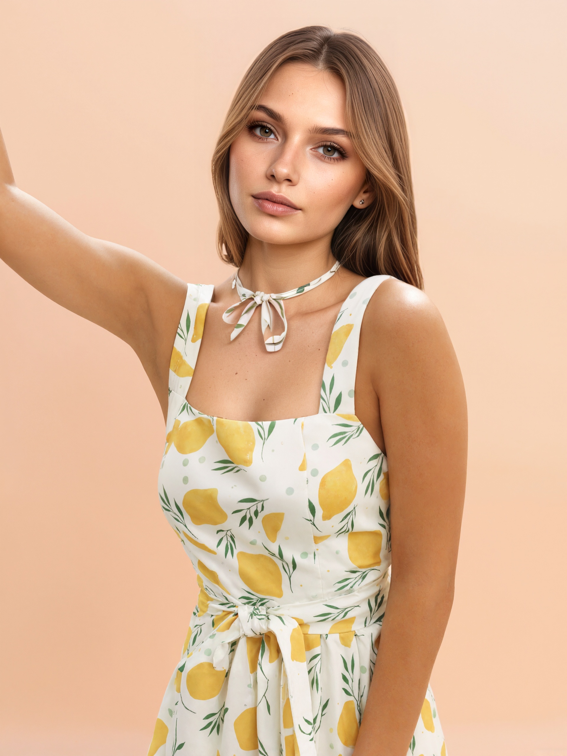 Lemon Patterned Jumpsuit With Waist Tie