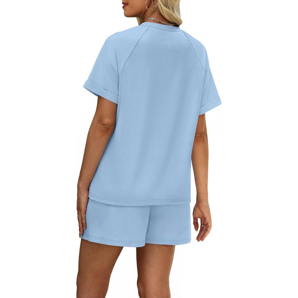 Women's 2 Piece Lounge Sets Short Sleeve T-Shirt and Drawstring Shorts