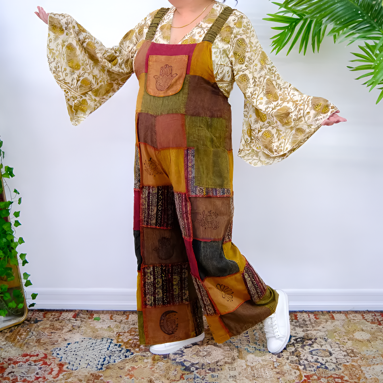 Loose Fit Patchwork Design Plus Size Jumpsuit For Women