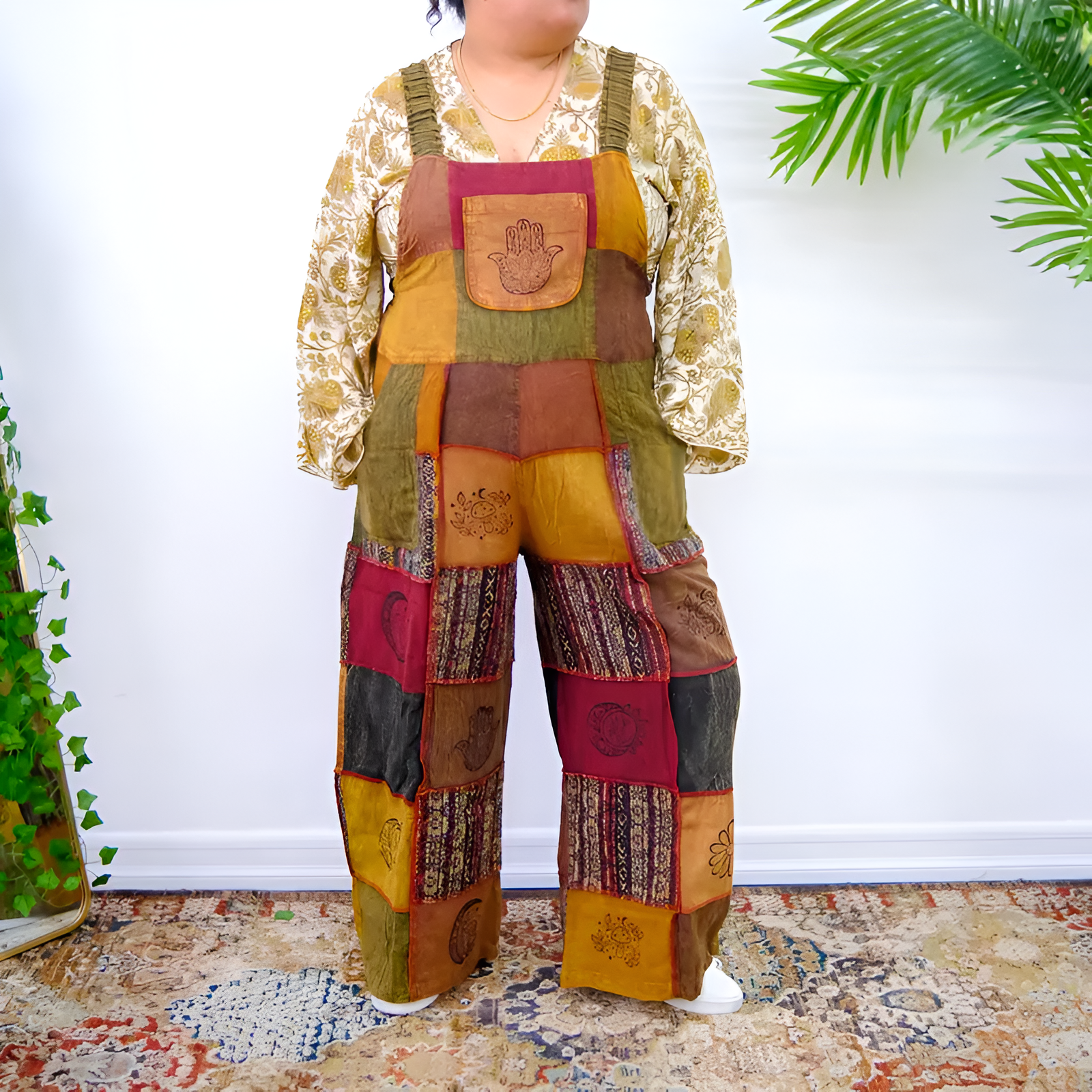 Loose Fit Patchwork Design Plus Size Jumpsuit For Women