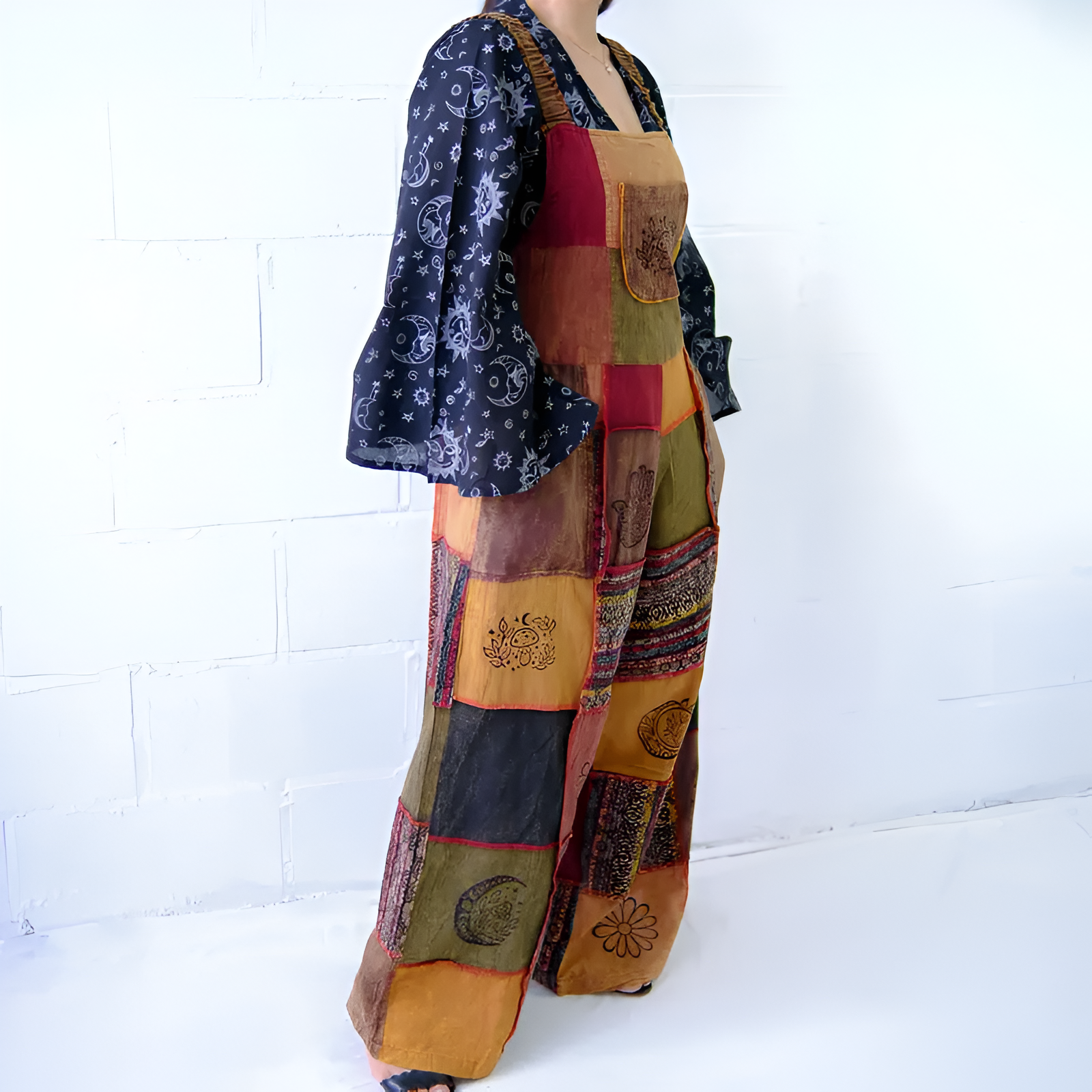 Loose Fit Patchwork Design Plus Size Jumpsuit For Women