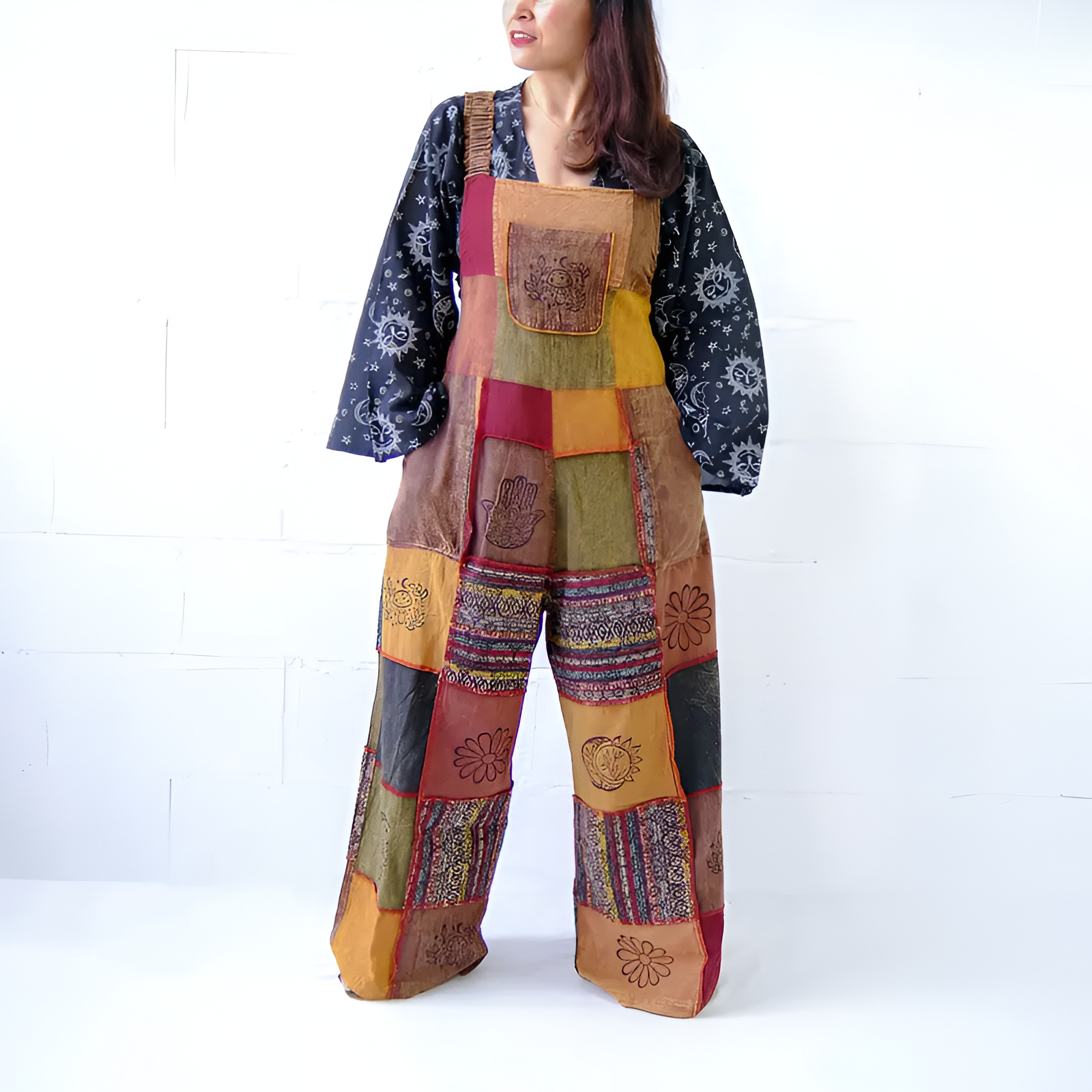 Loose Fit Patchwork Design Plus Size Jumpsuit For Women