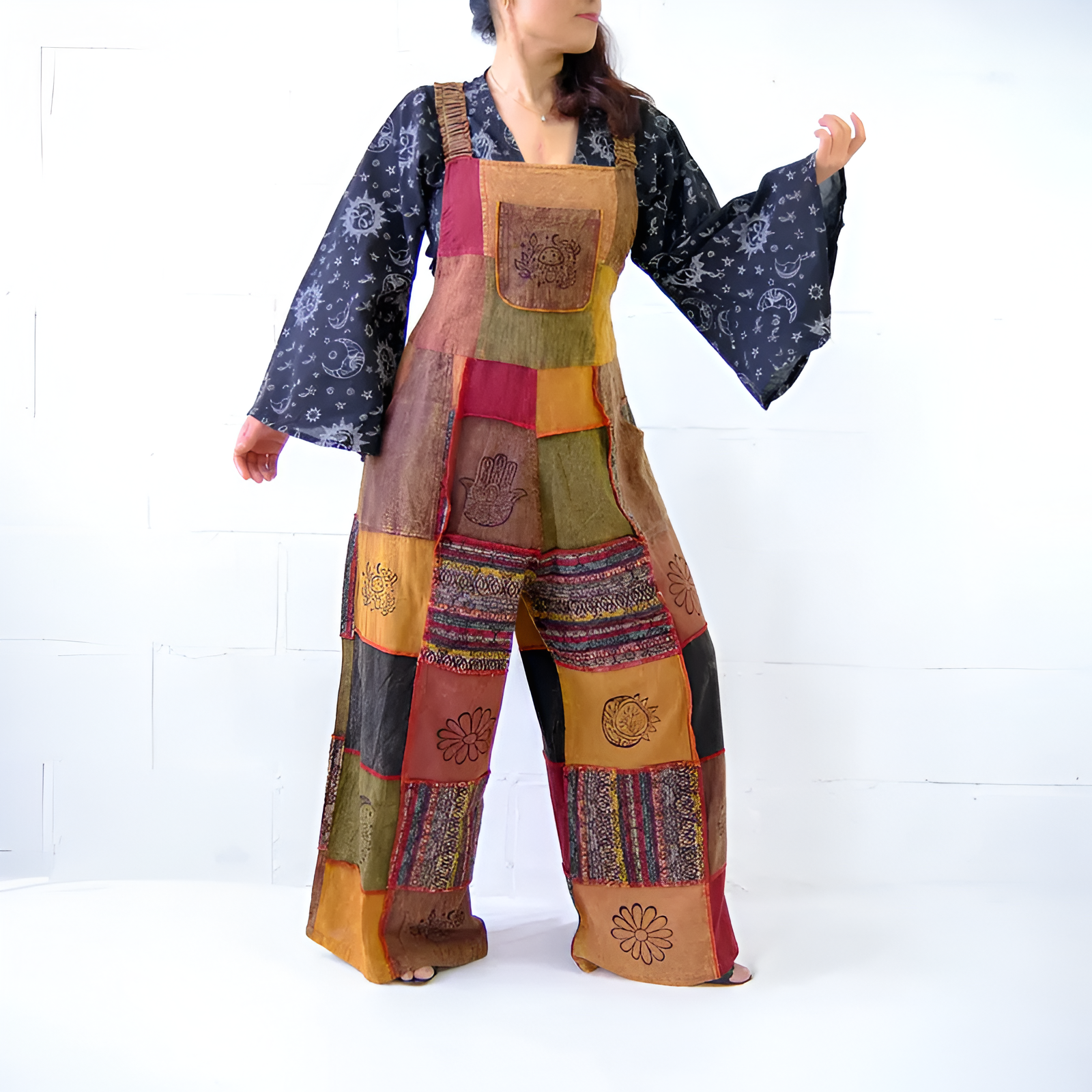 Loose Fit Patchwork Design Plus Size Jumpsuit For Women