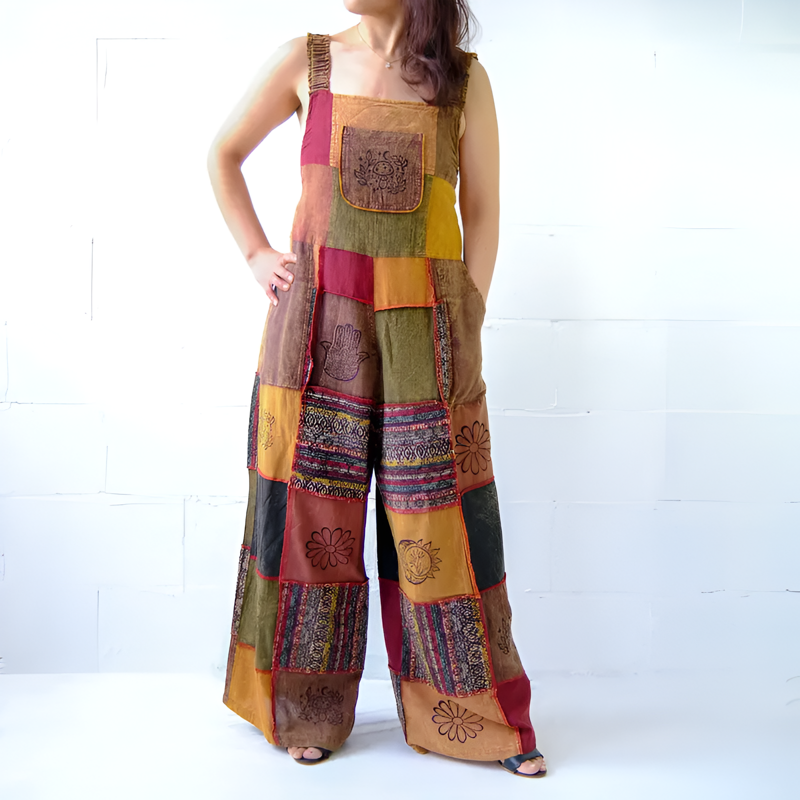 Loose Fit Patchwork Design Plus Size Jumpsuit For Women