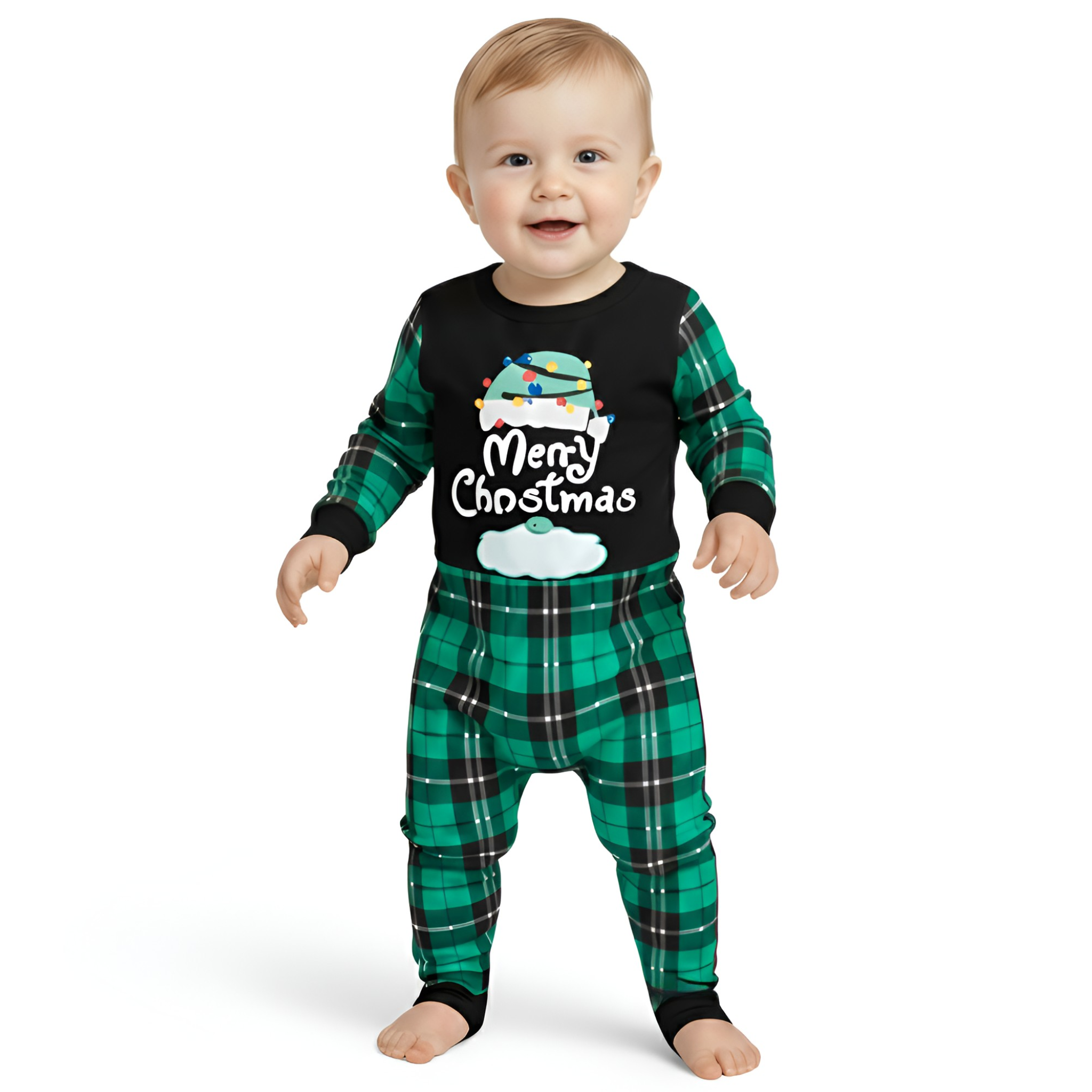 Merry Christmas Graphic Green Plaid Family Matching Pajama SetsMerry Christmas Graphic Plaid Family Matching Pajama Sets - Image 5