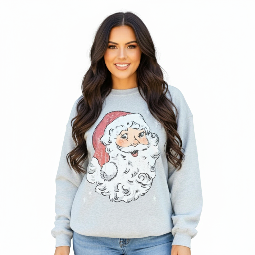 Merry Christmas Graphic Sweatshirt With Vintage Santa Design