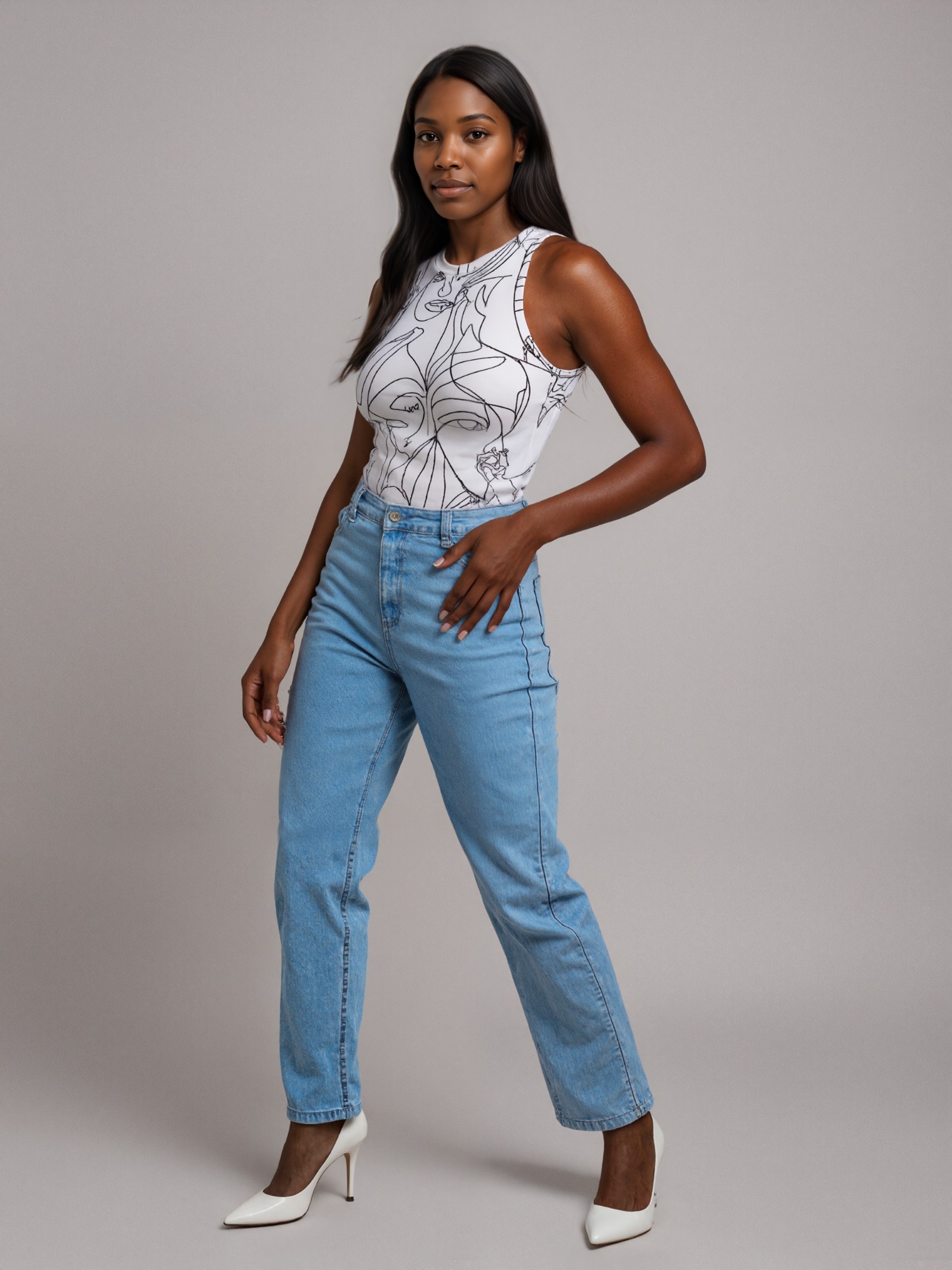 Outlined Graphic Printed Stretch Bodysuit