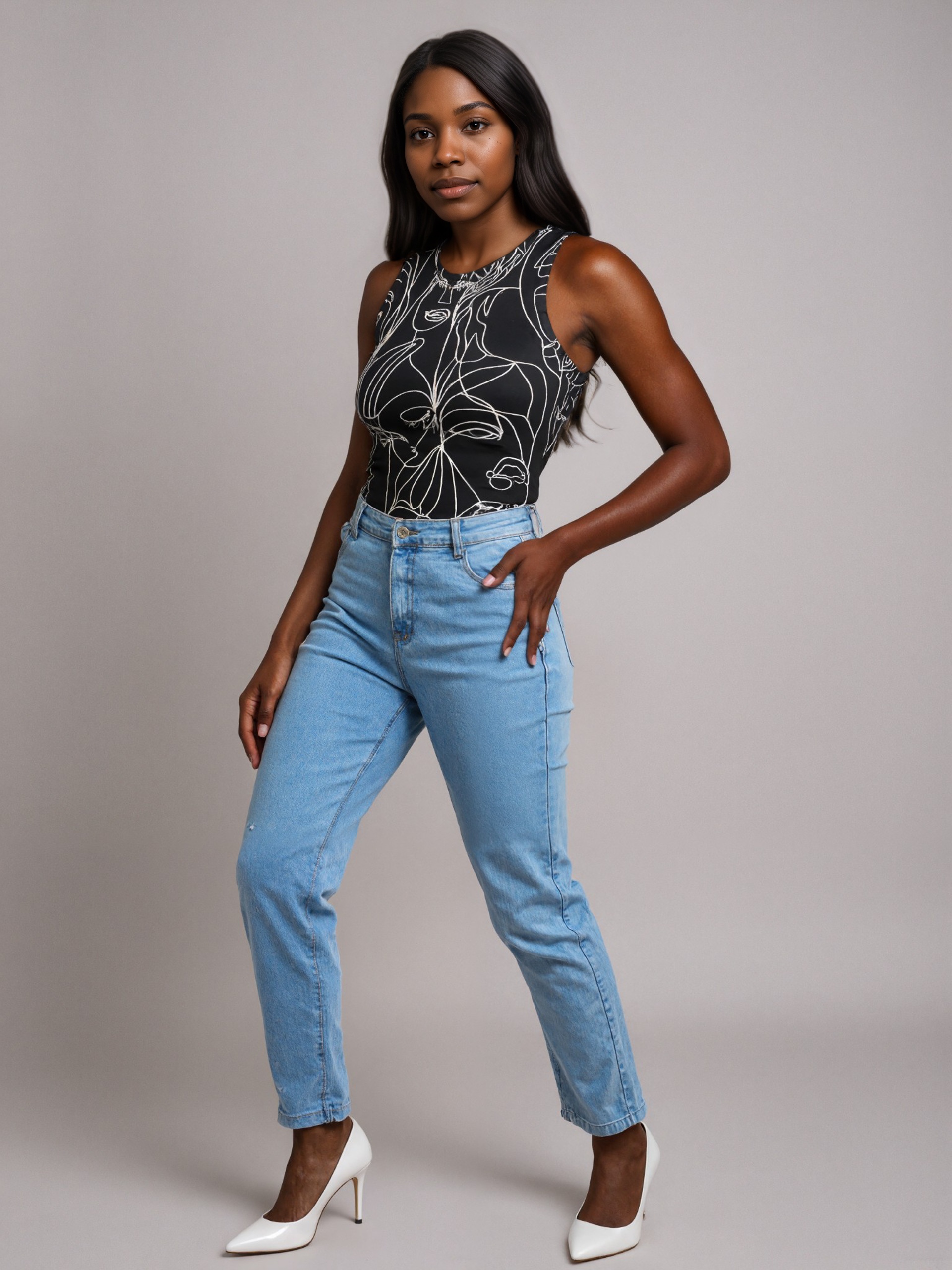 Outlined Graphic Printed Stretch Bodysuit