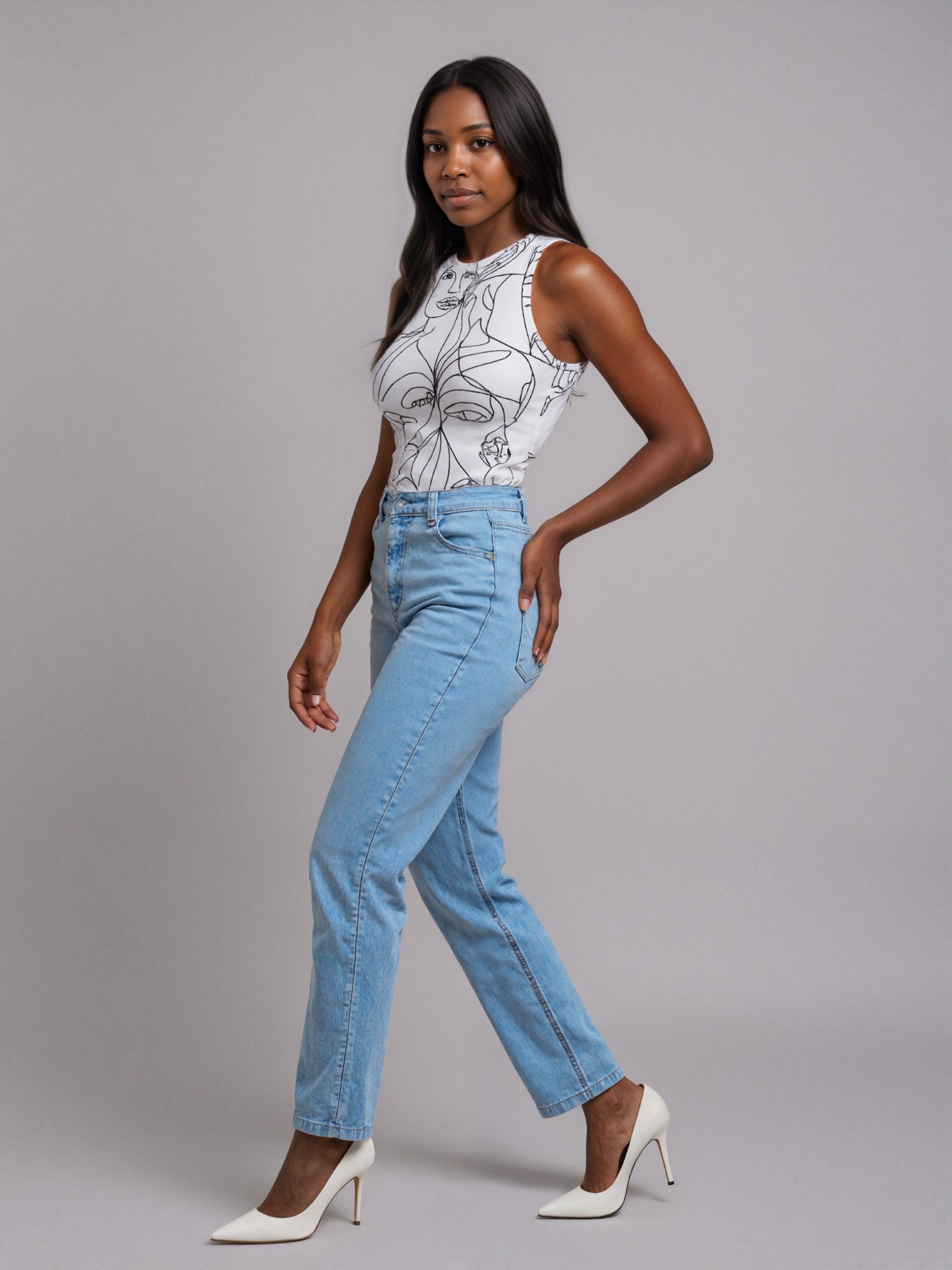 Outlined Graphic Printed Stretch Bodysuit