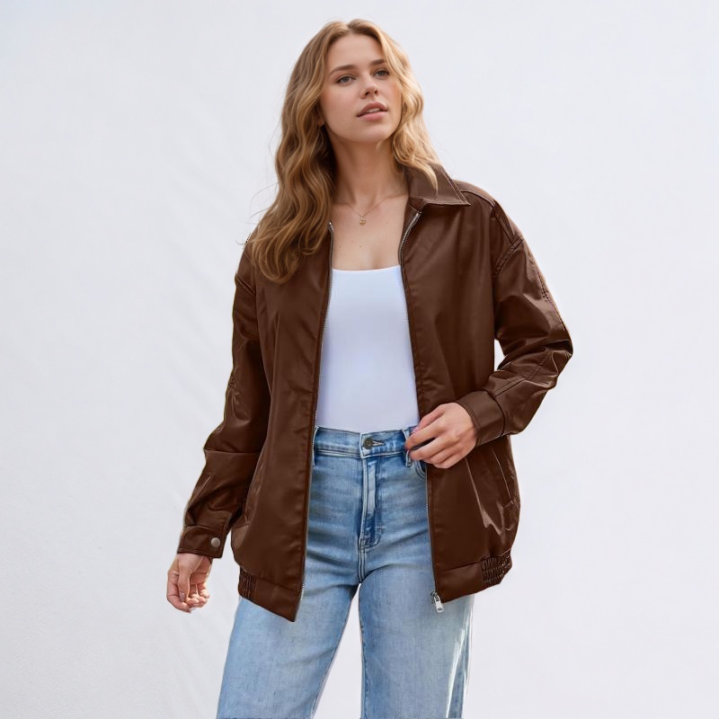 Oversized Faux Leather Jacket for Women
