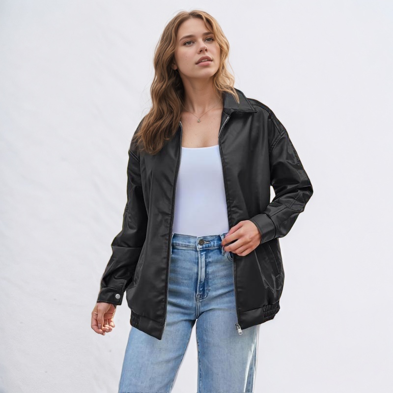 Oversized Faux Leather Jacket for Women