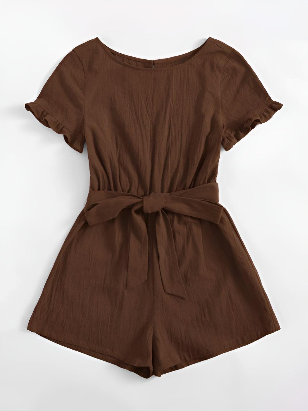 Belted Round Neck Dress-Comfy Jumpsuits
