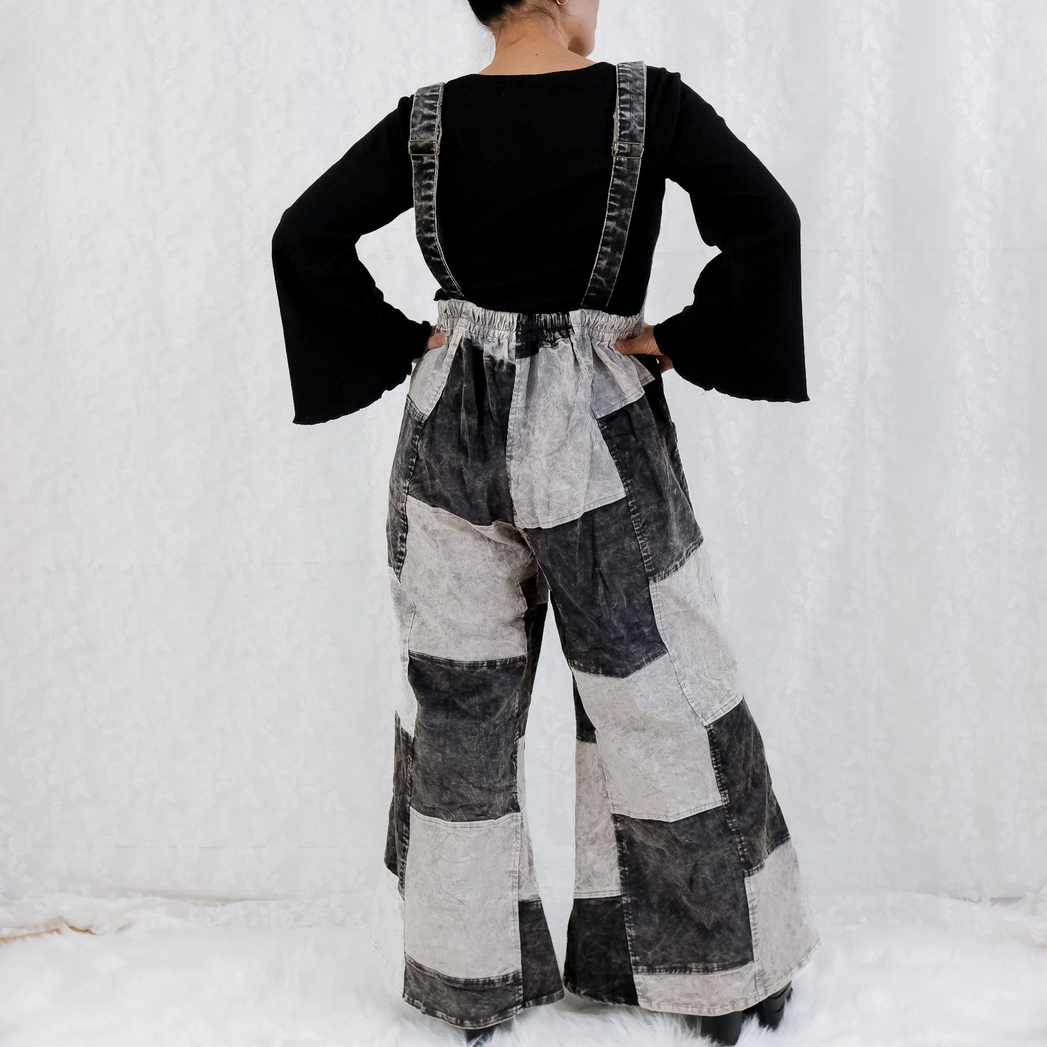 Patchwork Corduroy Bell Bottom Jumpsuit For Women