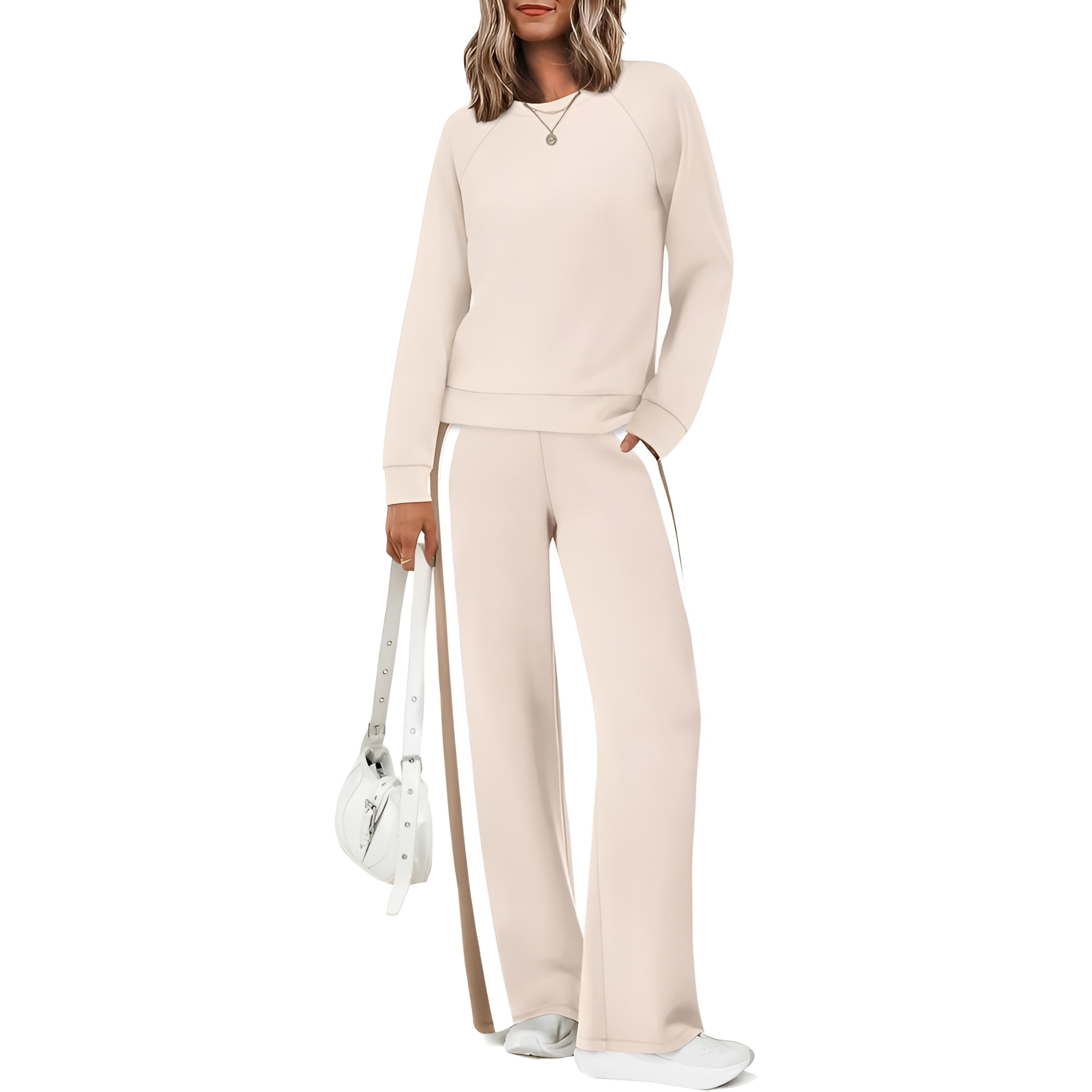 Two Piece Lounge Sweatsuit Set With Long Sleeve Top And Matching Pants For Women