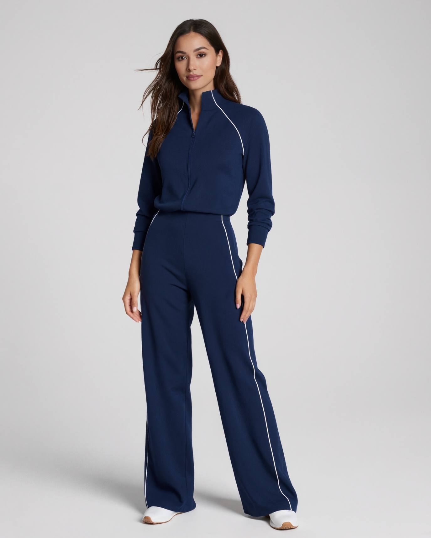 Pique Half Zip Jumpsuit Soft Stretch One Piece