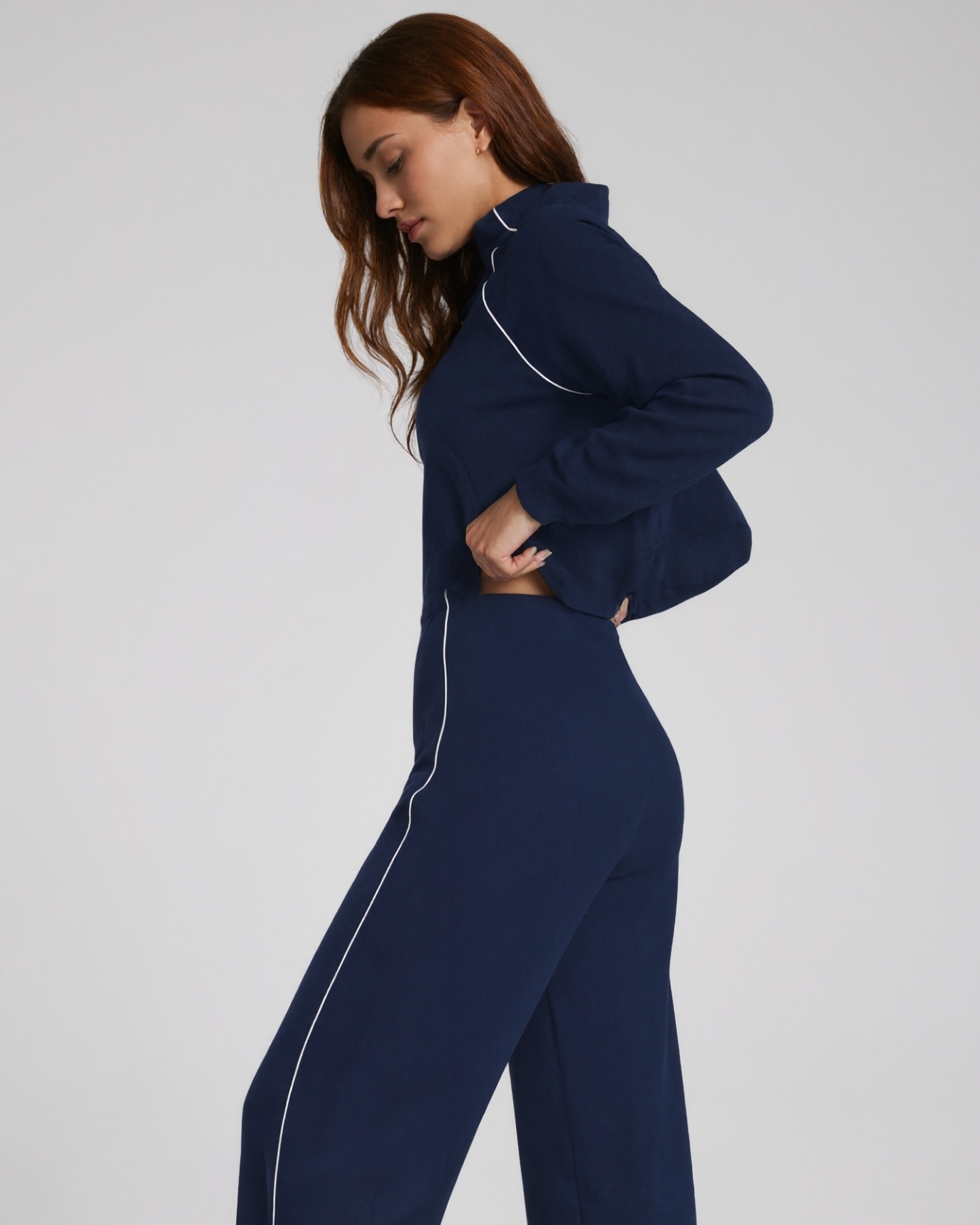 Pique Half Zip Jumpsuit Soft Stretch One Piece