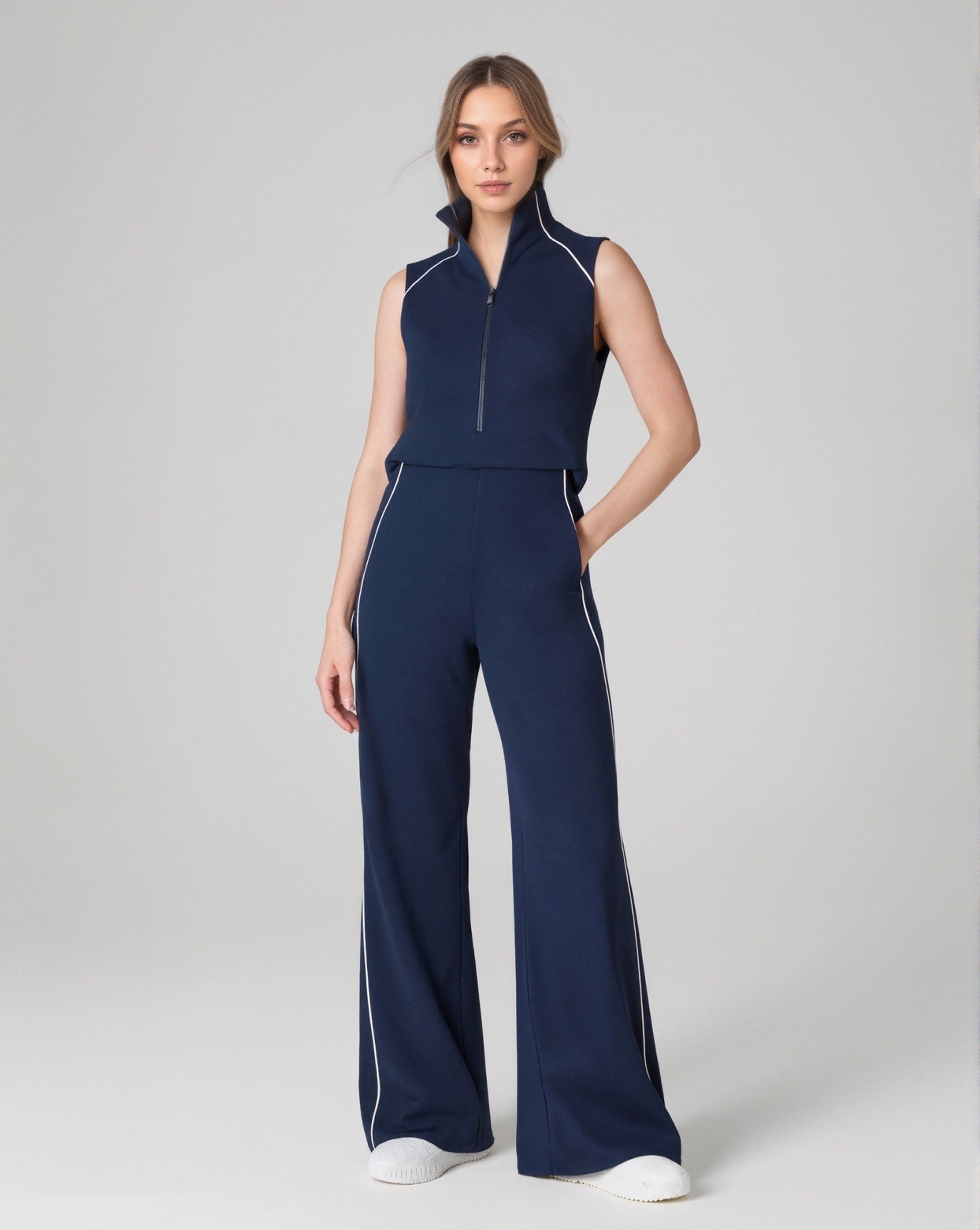 Pique Sleeveless Jumpsuit Lightweight Knit One Piece